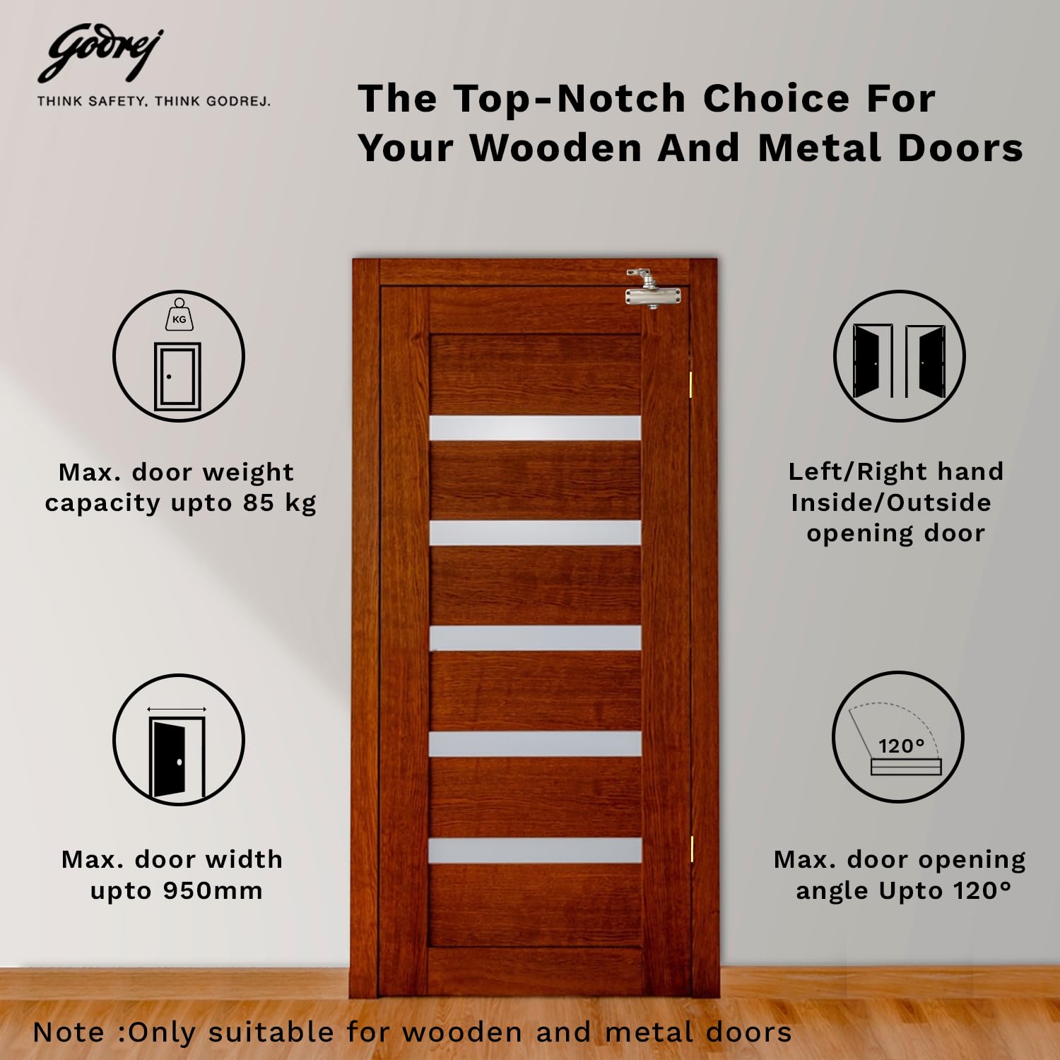 Godrej Door Controls I Hercules Door Closer I for Wooden, Aluminum & Metal Doors I for Left and Right Handed Doors I 2 Speed I for Offices and Home I 3 Years Warranty I Gold Finish