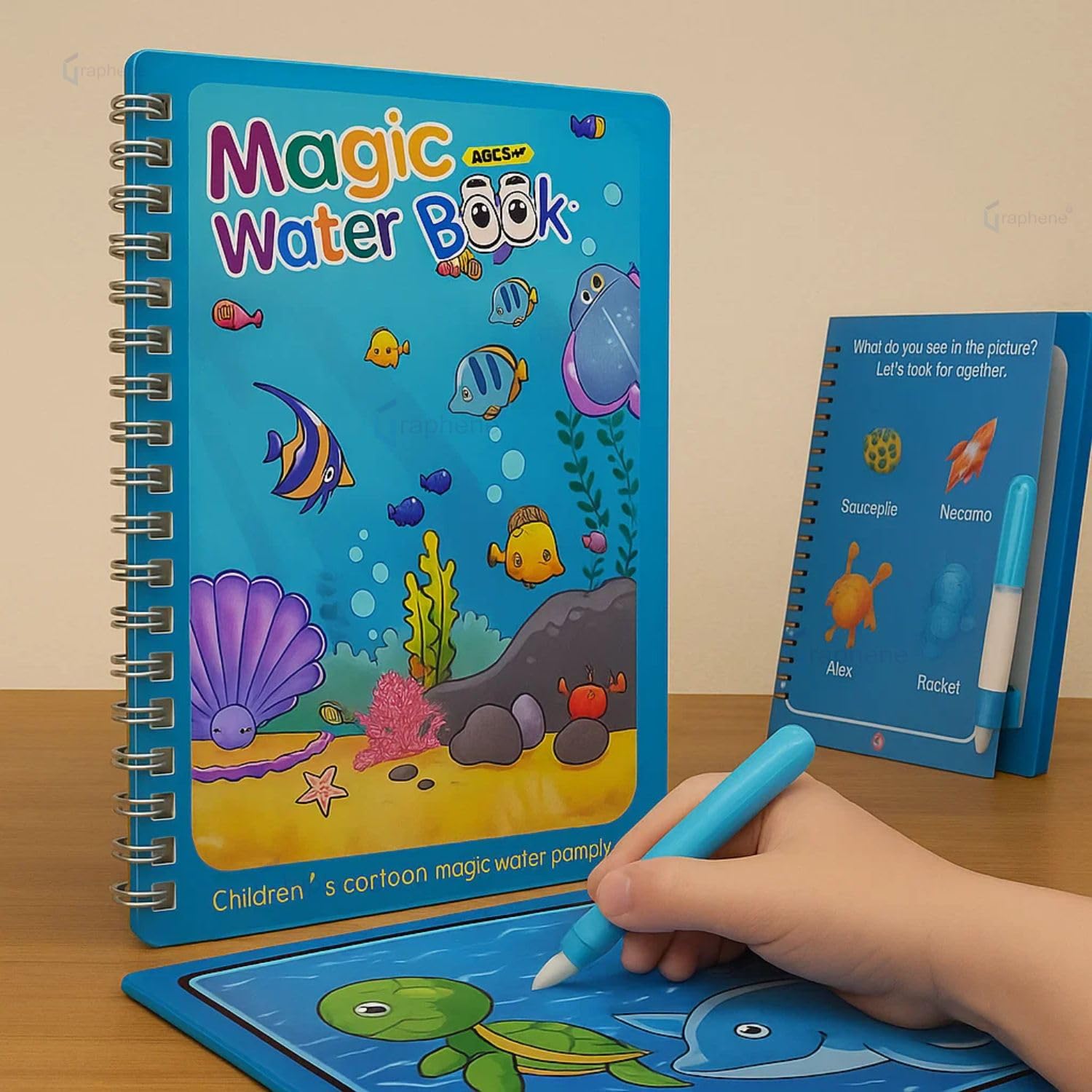 Graphene Magic Water Coloring Book, Educational Fun & Bonding Time for Kids, Reusable, Mess-Free Art with Quick Dry Technology, Promote Fine Motor & Drawing Skills, Ideal Travel (Toy Pack of 1)
