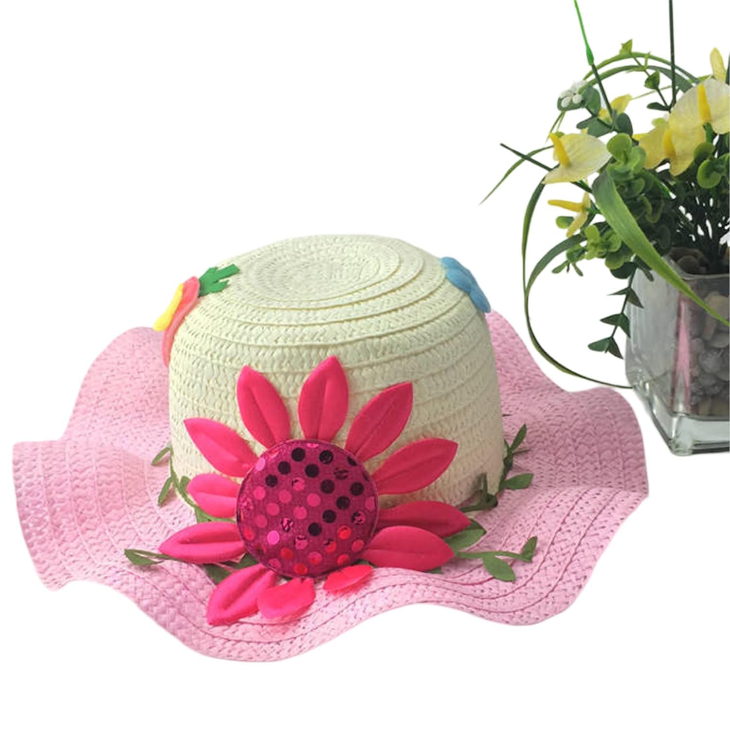 BabyMoon Sunflower Baby Summer Kids Cap with String | 2-6 Years | Pink