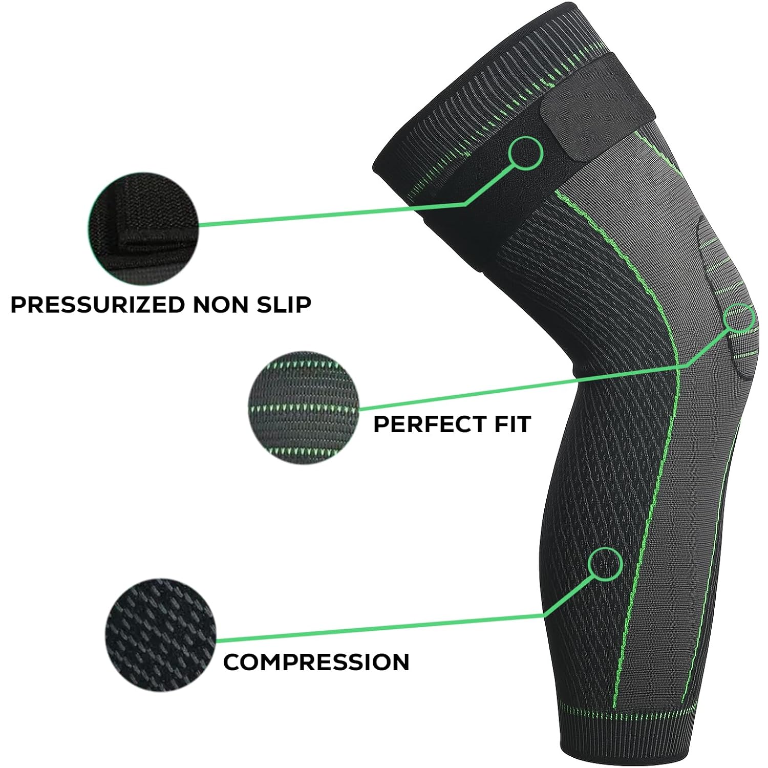 ALYV Fitness Compression Full Leg Sleeves (Pack of 2) – Long Knee & Calf Support for Men and Women – Black & Green – Ideal for Running, Gym, Sports, Injury Recovery & Pain Relief ALYV Fitness Compression Full Leg Sleeves (Pack of 2) – Long Knee & Calf Support for Men and Women – Black & Green – Ideal for Running, Gym, Sports, Injury Recovery & Pain Relief