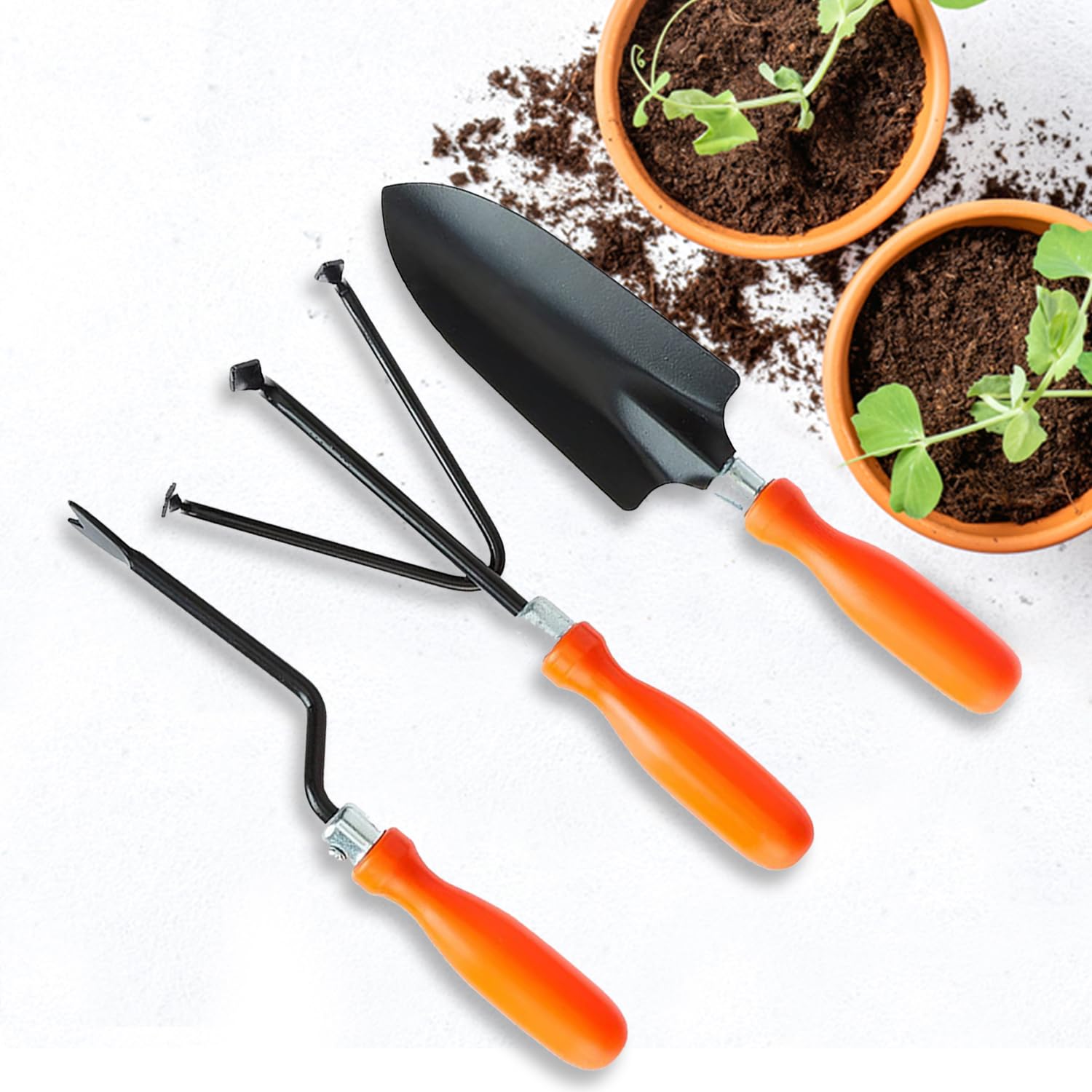 Cinagro Garden Tool Kit 3 Pieces – Big Shovel, Cultivator, Weeder, Terrace Gardening Accessories, Gardening Tools Kit for Home Gardening, Essential Farming Spade, Trowel, Tiller, Farming Tools