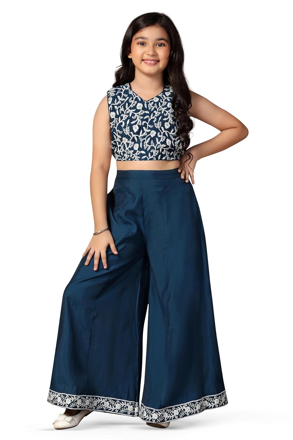 Jwalin Girl’s Silk Blend Salwar Suit Set| Embroidery Salwar Suit Set | Palazzo Set | Ethnic Suit Set for Girls