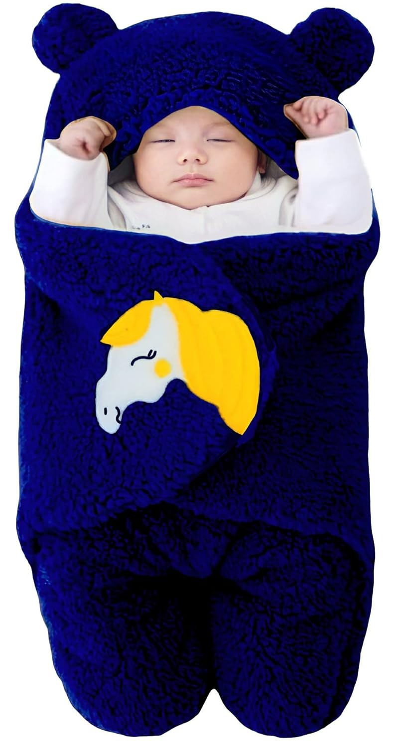 BRANDONN Newborn Baby Sleeping Bag Sherpa & Coral Wearable for 0-6 Months Baby Hooded Swaddle Wrapper Baby Blanket, Navy Blue, 1 Pc BRANDONN Newborn Baby Sleeping Bag Sherpa & Coral Wearable for 0-6 Months Baby Hooded Swaddle Wrapper Baby Blanket, Navy Blue, 1 Pc
