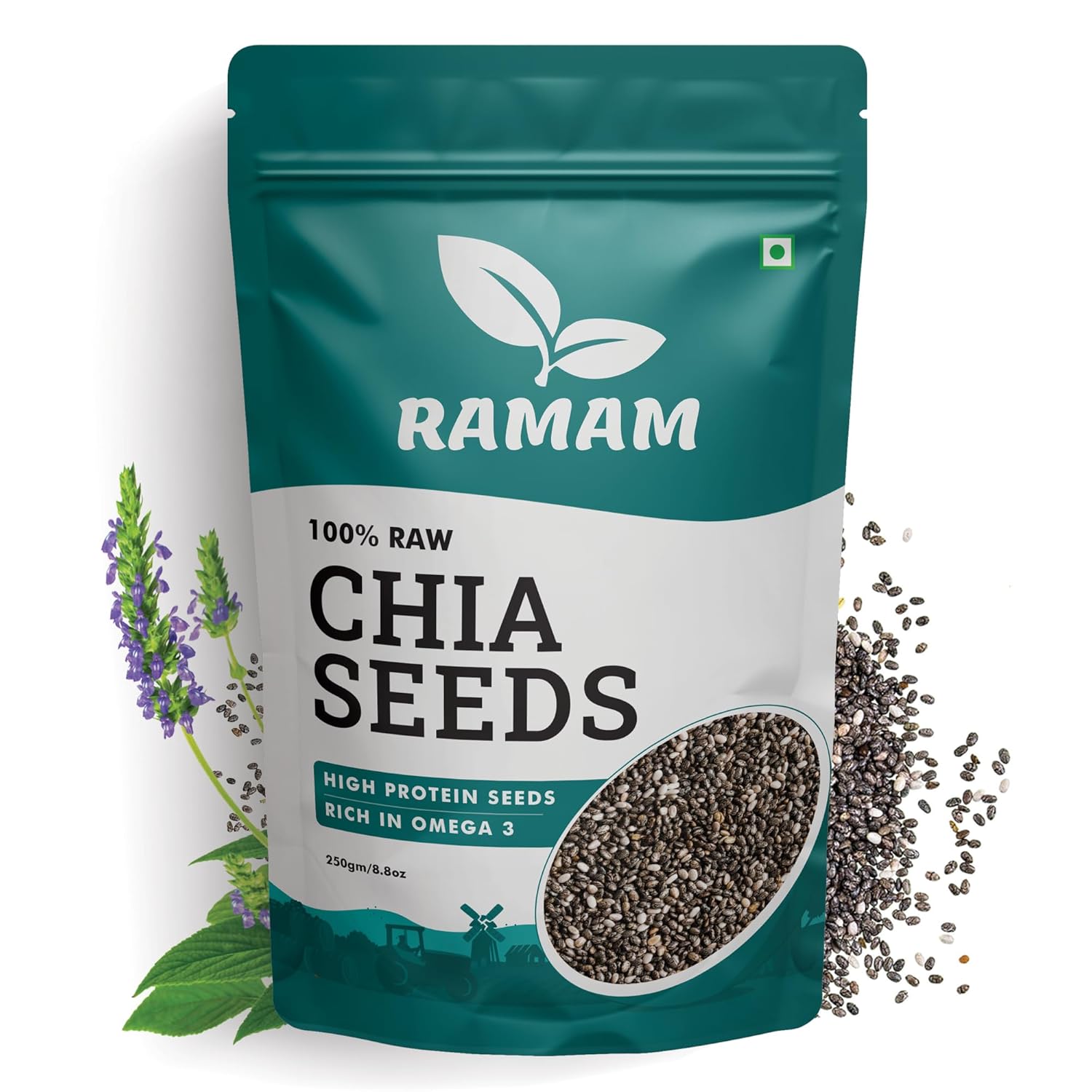 Ramam Chia Seeds for Weight Management -100% Clean Superfood | Rich in Omega-3, Protein, Fiber & Calcium | Gluten-Free | Ideal for Weight Loss, Heart Health & Healthy Snacks | Versatile for Eating & Baking – 250g
