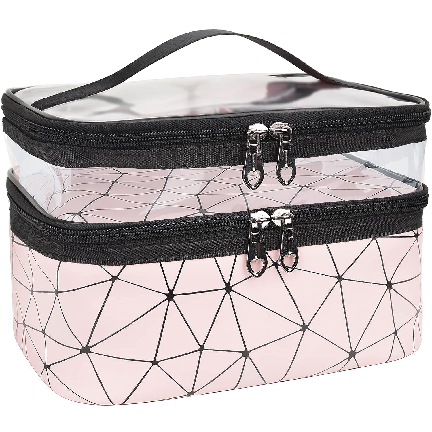 FLYNGO Pvc Double Layer Cosmetic Bag Organizer Makeup Pouch For Women Travel Cosmetics Case Toiletry Bags For Girls (Pink Diamond) FLYNGO Pvc Double Layer Cosmetic Bag Organizer Makeup Pouch For Women Travel Cosmetics Case Toiletry Bags For Girls (Pink Diamond)
