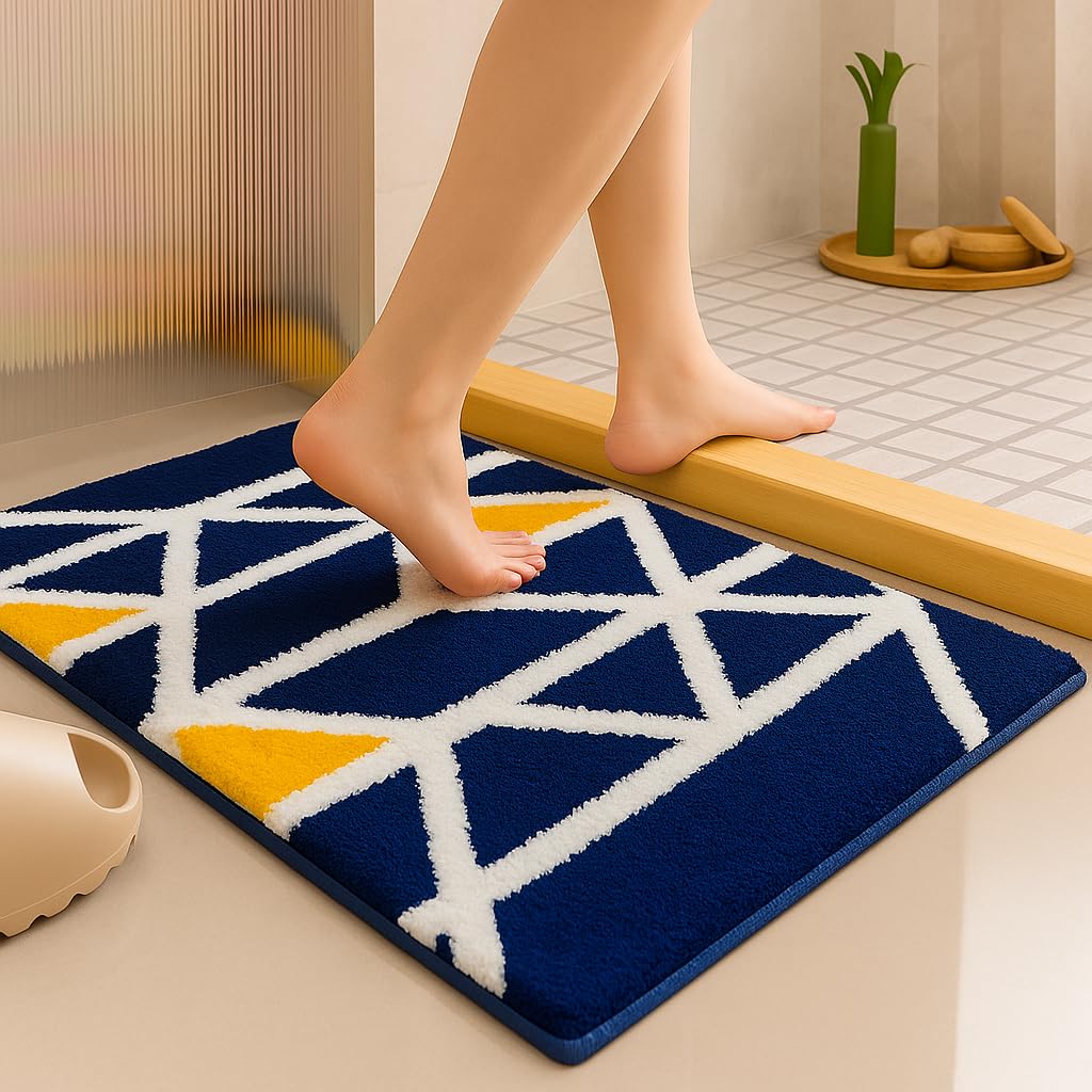 Roseate Mosaic Super Soft (40×60 cm) Microfibre 2000 GSM Bath Mat Super Absorbent Anti-Skid Door Mats for Home/Bathroom Mat/Bedroom/Kitchen/Floor Mat (Blue) Pack of 1