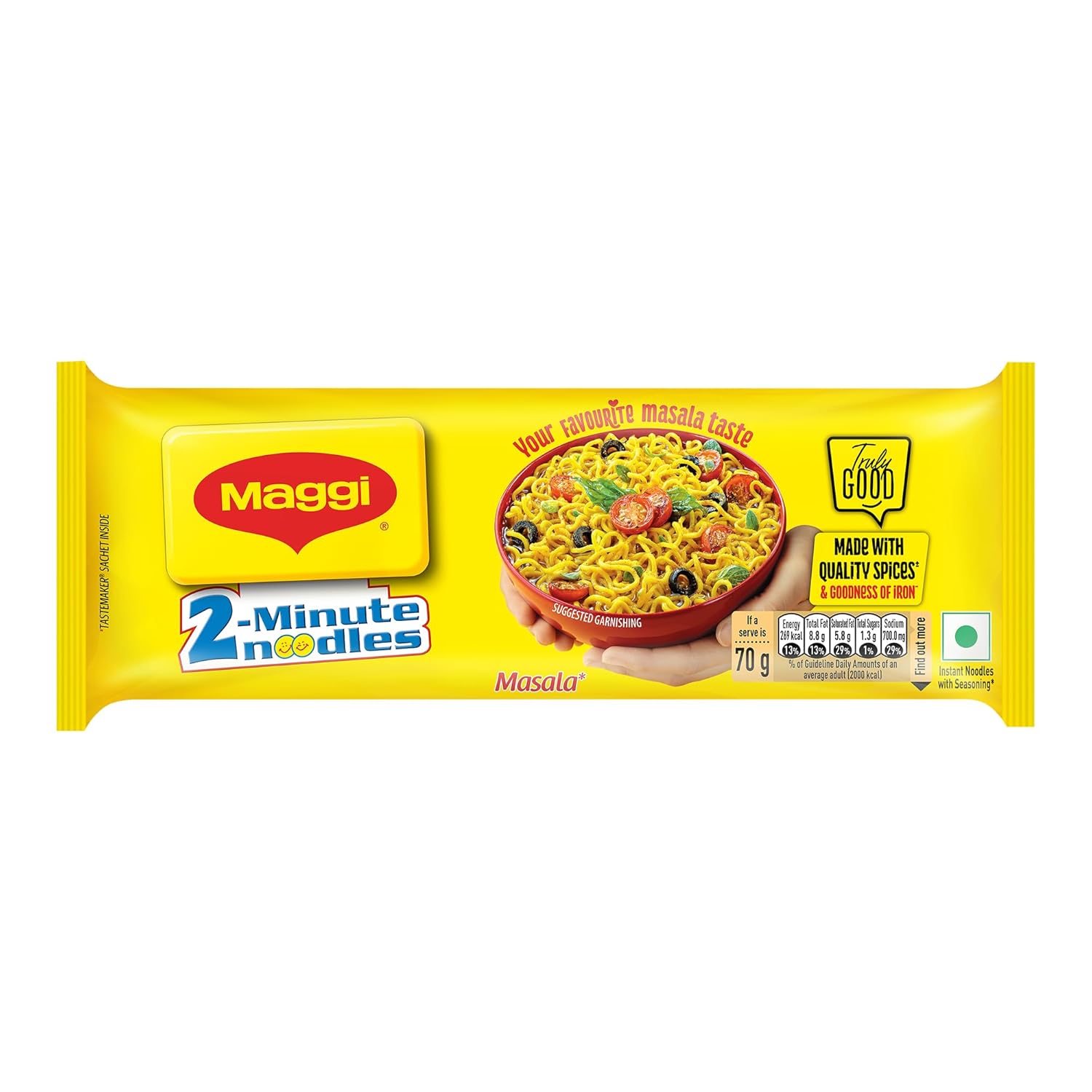 MAGGI 2-Minute Instant Noodles, Masala Noodles With Goodness Of Iron, Made With Choicest Quality Spices, Favourite Masala Taste, 420g/450g Pouch (weight may vary)