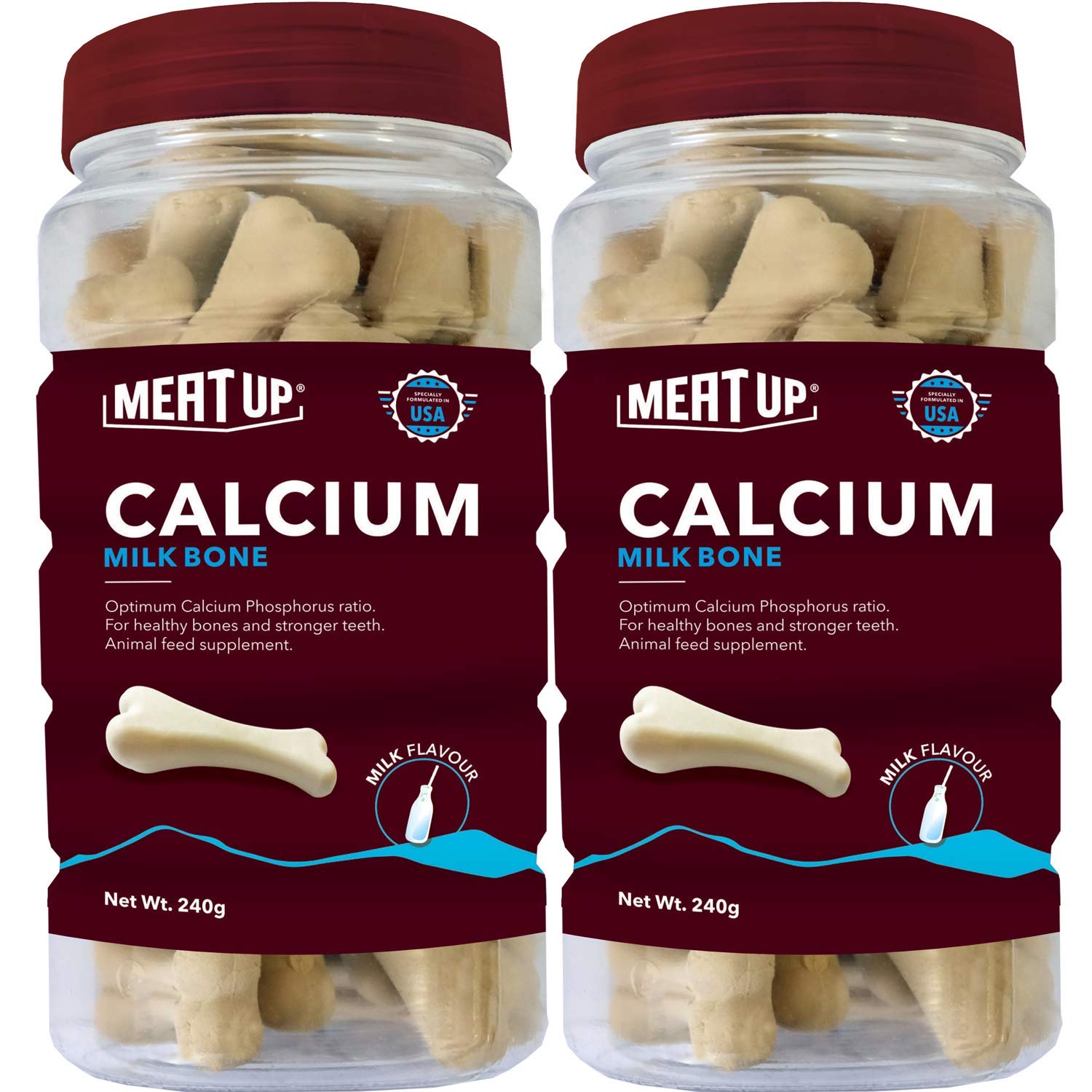 Meat Up Calcium Bone Jar, Dog Supplement Treats For All Life Stages – Meat Flavour, 240 g, 30 Pieces (Buy 1 Get 1 Free)