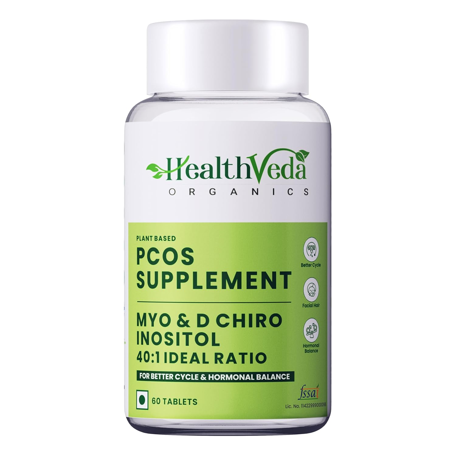 Health Veda Organics PCOS Support Supplement for Women | Myo-Inositol + D-Chiro Inositol 40:1 | 60 Plant-Based Veg Tablets | Supports Hormonal Balance & Regular Menstruation