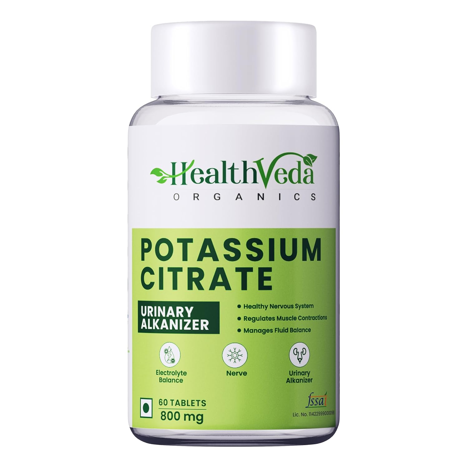 Health Veda Organics Potassium Citrate 800Mg I 60 Veg Tablets I Support Nerve, Muscle, Joints and Bone Health I Helps Manage Electrolytes | For Both Men & Women