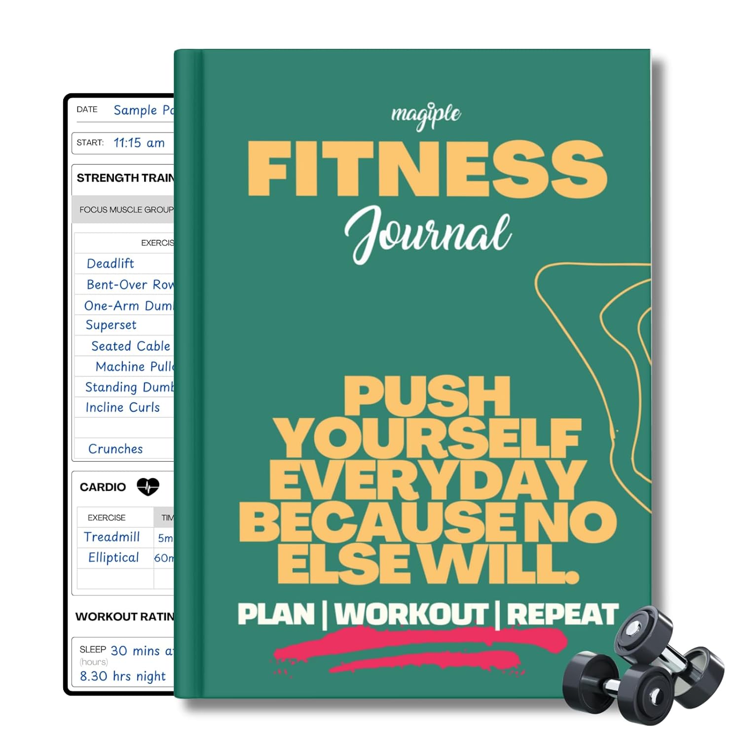 Fitness Journal Workout Planner Diary, 5 Months, For Men & Women A5(5.7″ x 8.3″) | Gym Exercise Log Book with Calendars, Diet & Training Trackers | Undated, Hardcover | 200 Pages | Green