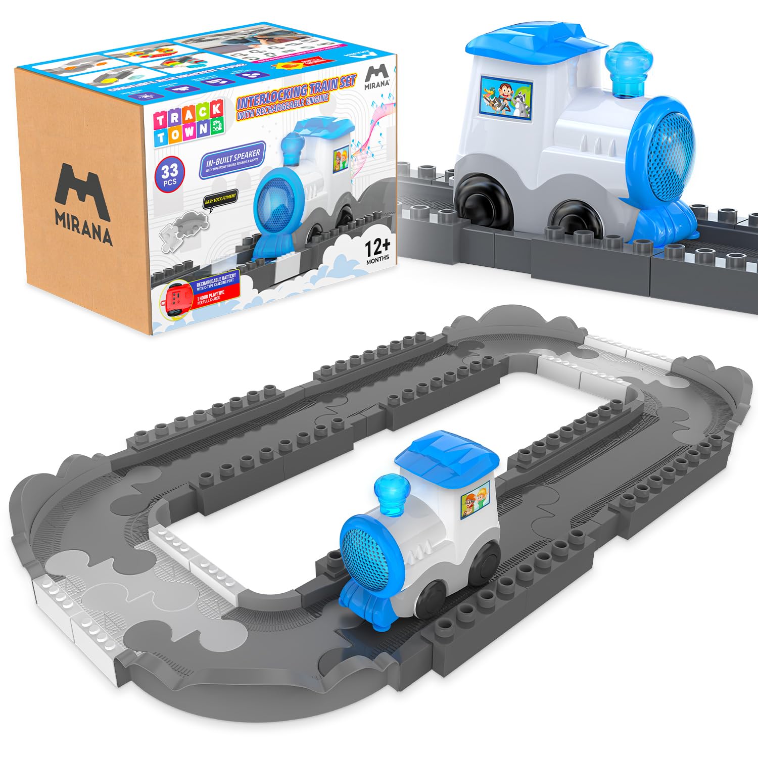 Track Town Train Set Learning and Engaging Toy for 2-8yr Old Kids | Colorful Expandable Build Yourself | USB Type-C Rechargeable | Indian Train Station Announcements | Gift for Boys & Girls (33pcs)