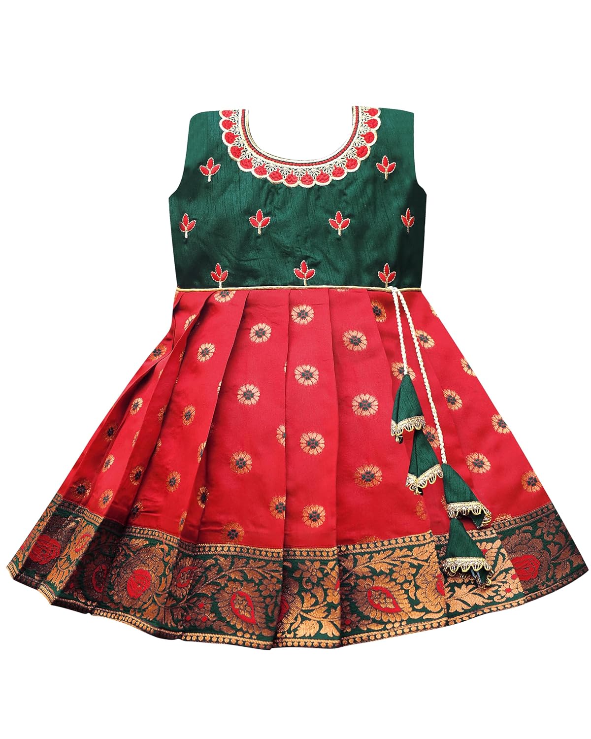 PW PLATYPUS WORLD South Indian Traditional Embroidery Pattu Pavadai Jacquard Silk Frock Dress