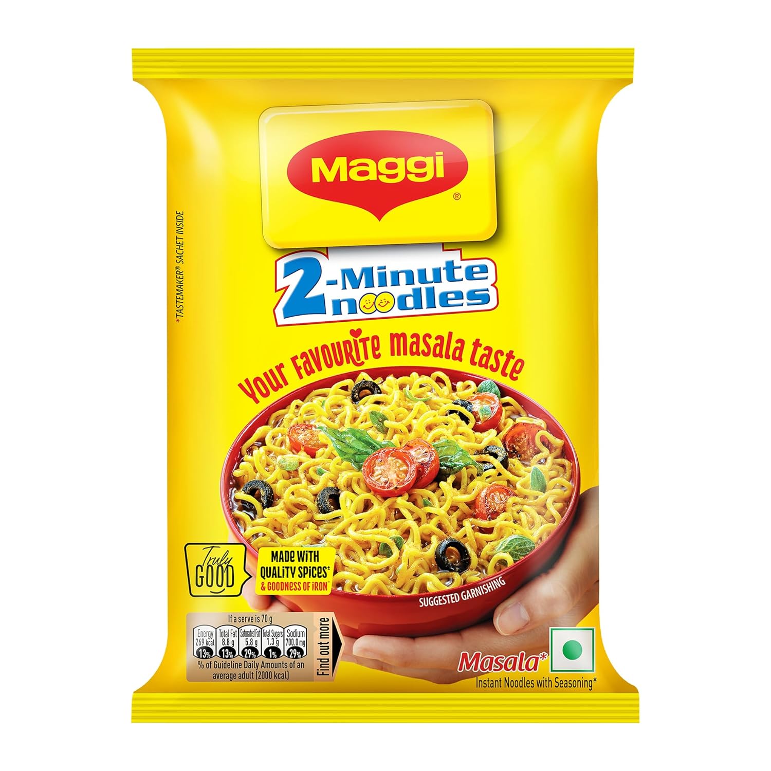 MAGGI 2-Minute Instant Noodles, Masala Noodles With Goodness Of Iron, Made With Choicest Quality Spices, Favourite Masala Taste, 70g/75g Pouch (weight may vary)
