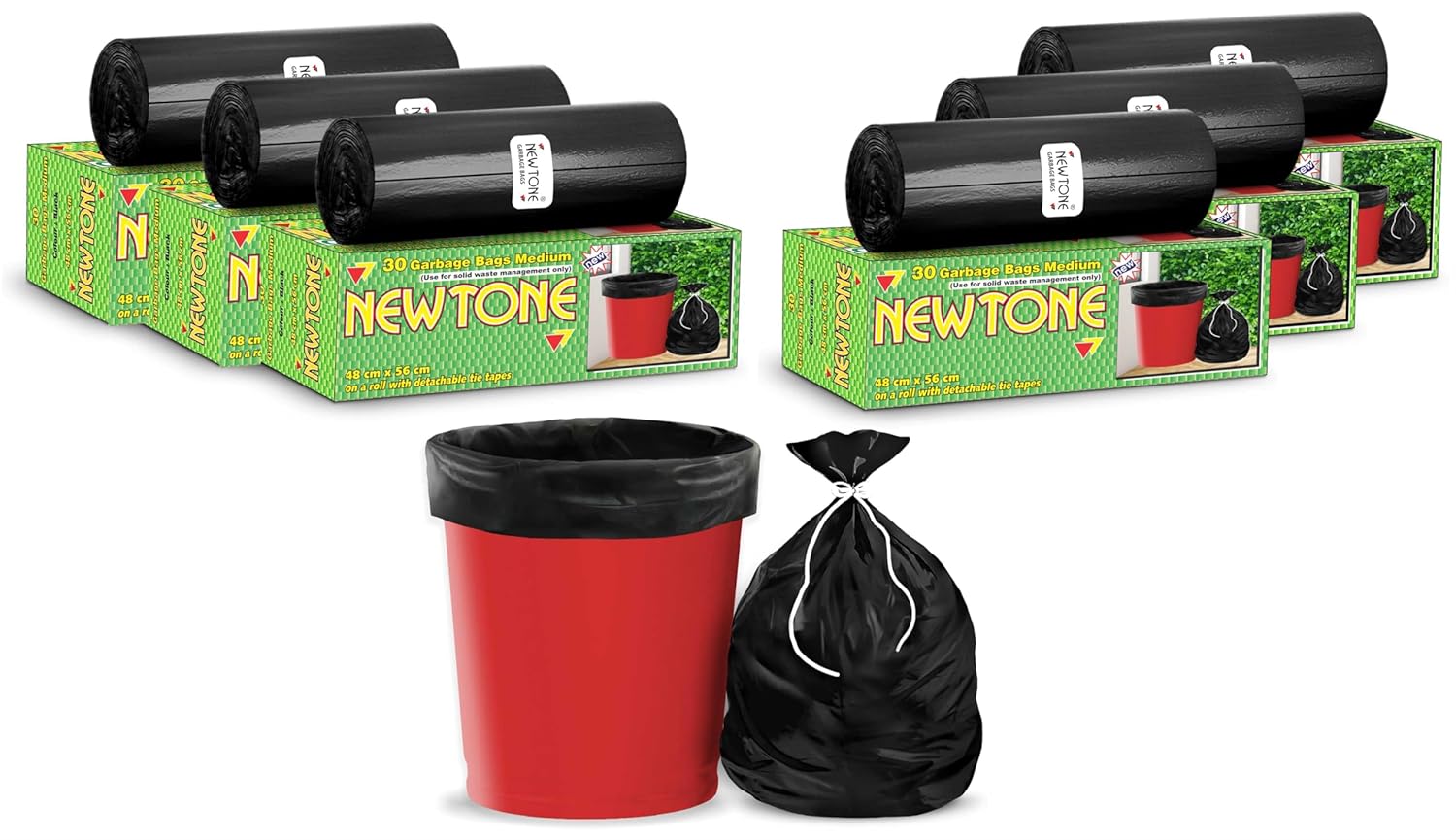 Newtone Garbage Bags | Medium 19 X 21 Inches | 180 Bags (30 Bags X 6 Rolls) | Dustbin/Trash bin | Box Packing | (Black) – Perforated Box for Easy Dispensing