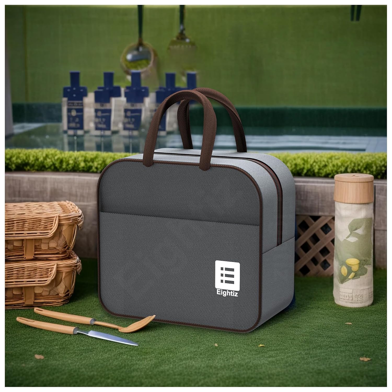 Eightiz Insulated Travel Lunch Bags for Women,Tiffin,Storage Bag for Office, College & School,Picnic,Outdoor,Trekking (Grey) (Cotton) Eightiz Insulated Travel Lunch Bags for Women,Tiffin,Storage Bag for Office, College & School,Picnic,Outdoor,Trekking (Grey) (Cotton)