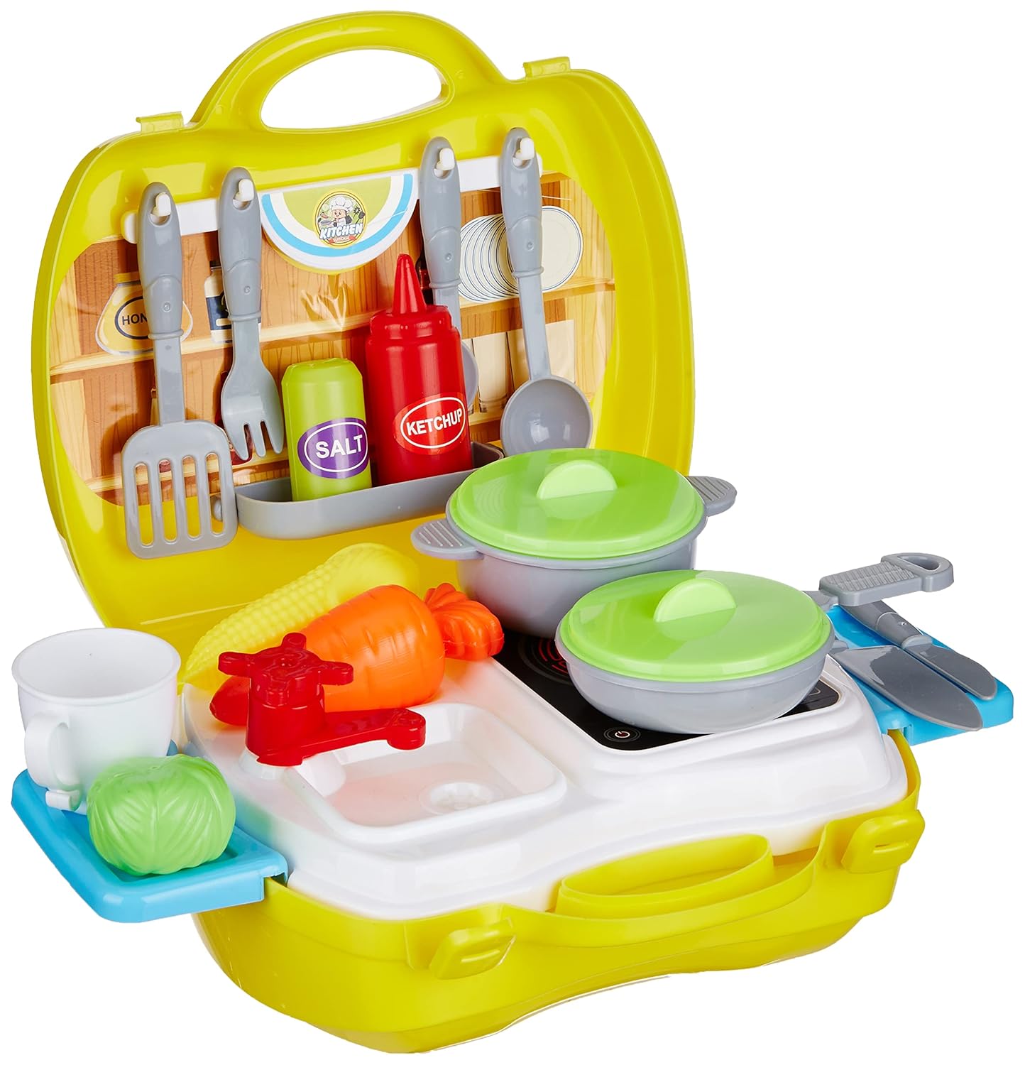 Amazon Brand – Jam & Honey Kitchen Set for Kids | Pretend and Play Toy | Portable Suitcase with Realistic Cooking Toys | for Boys & Girls 2+ Years | Non-Toxic | 24 Pieces | Multicolour Amazon Brand – Jam & Honey Kitchen Set for Kids | Pretend and Play Toy | Portable Suitcase with Realistic Cooking Toys | for Boys & Girls 2+ Years | Non-Toxic | 24 Pieces | Multicolour
