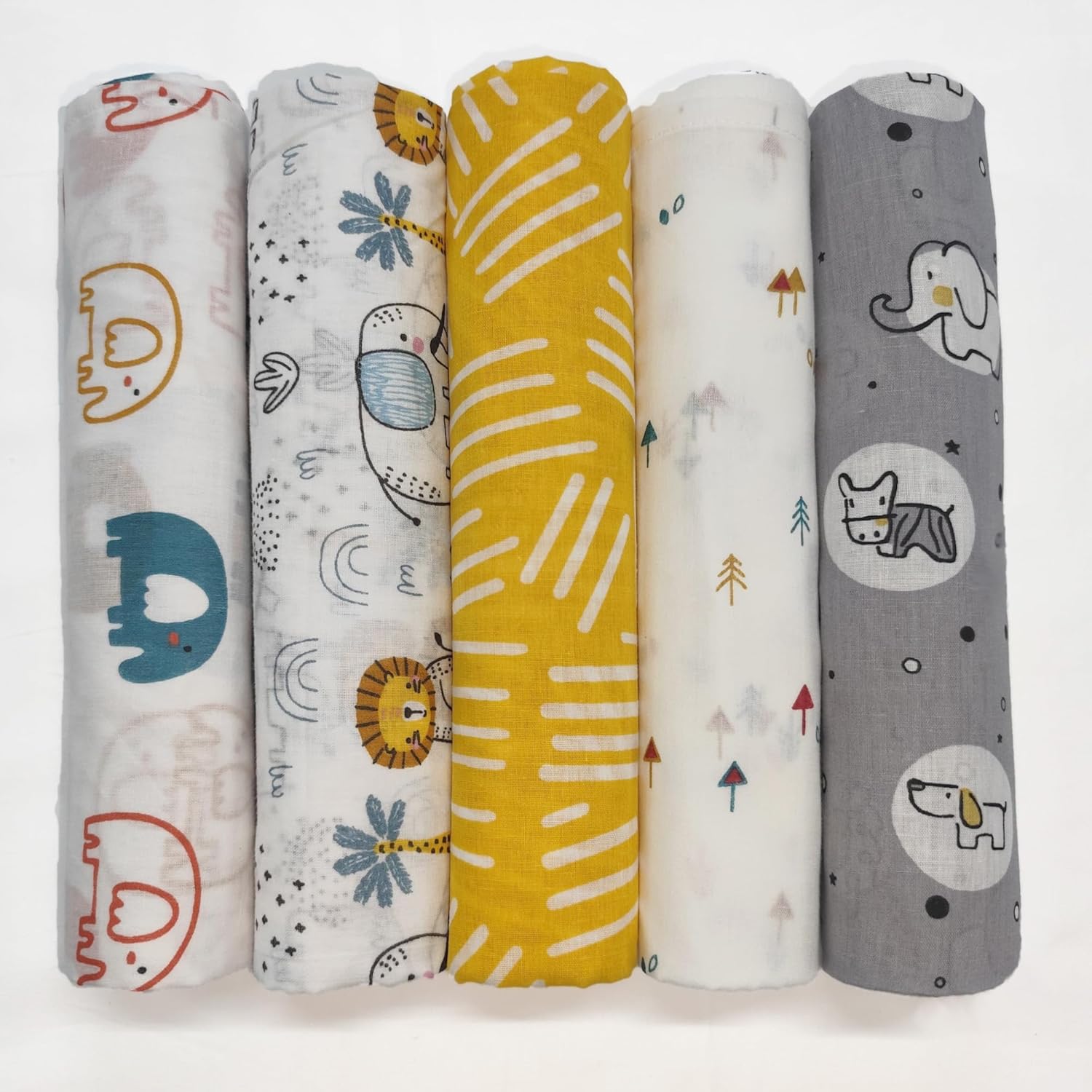 Trance Home Linen Super Ultra Soft 100% Cotton Malmal Baby Swaddle Cloth | Baby Wrap for New Born Babies | Skin Frindelly Soft Baby Towel |New Born Swaddles-(100×100 Cm, Peeples & Pine,Pack of 5)