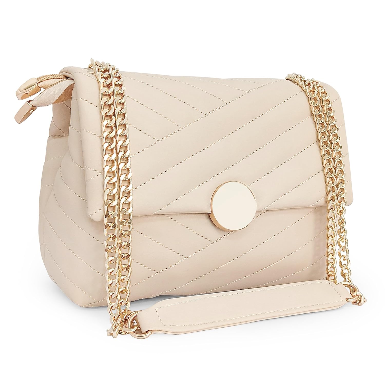 ADISA Women’s Girls Quilted Cross Body Sling Bag with Gold Chain (SL5136)