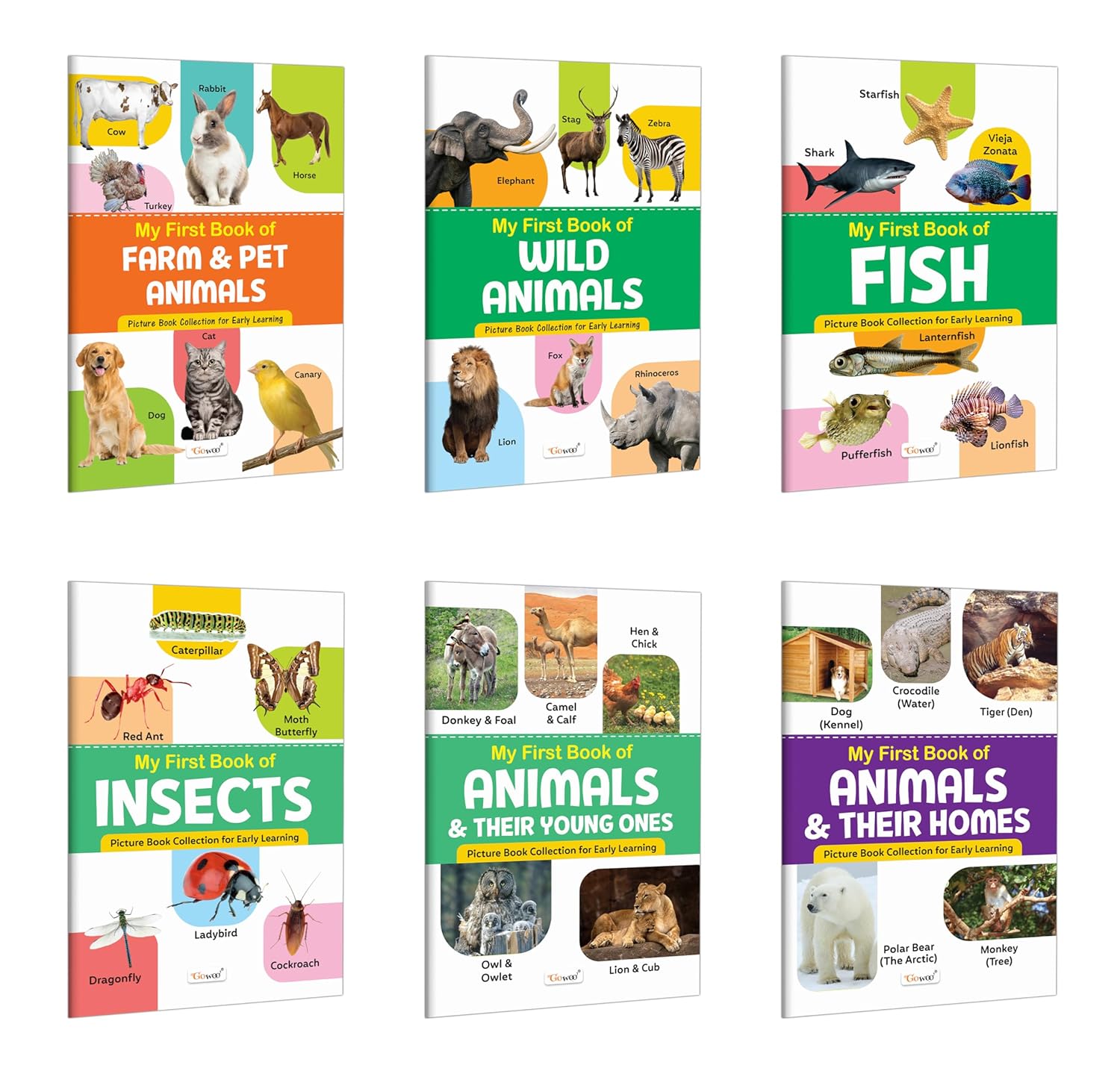 My First Book of Farm & Pet Animals, Wild Animals, Fish and more :- educational book for kids, Picture book for toddlers, Book for early learners, Colourful learning book | Pack of 6 books