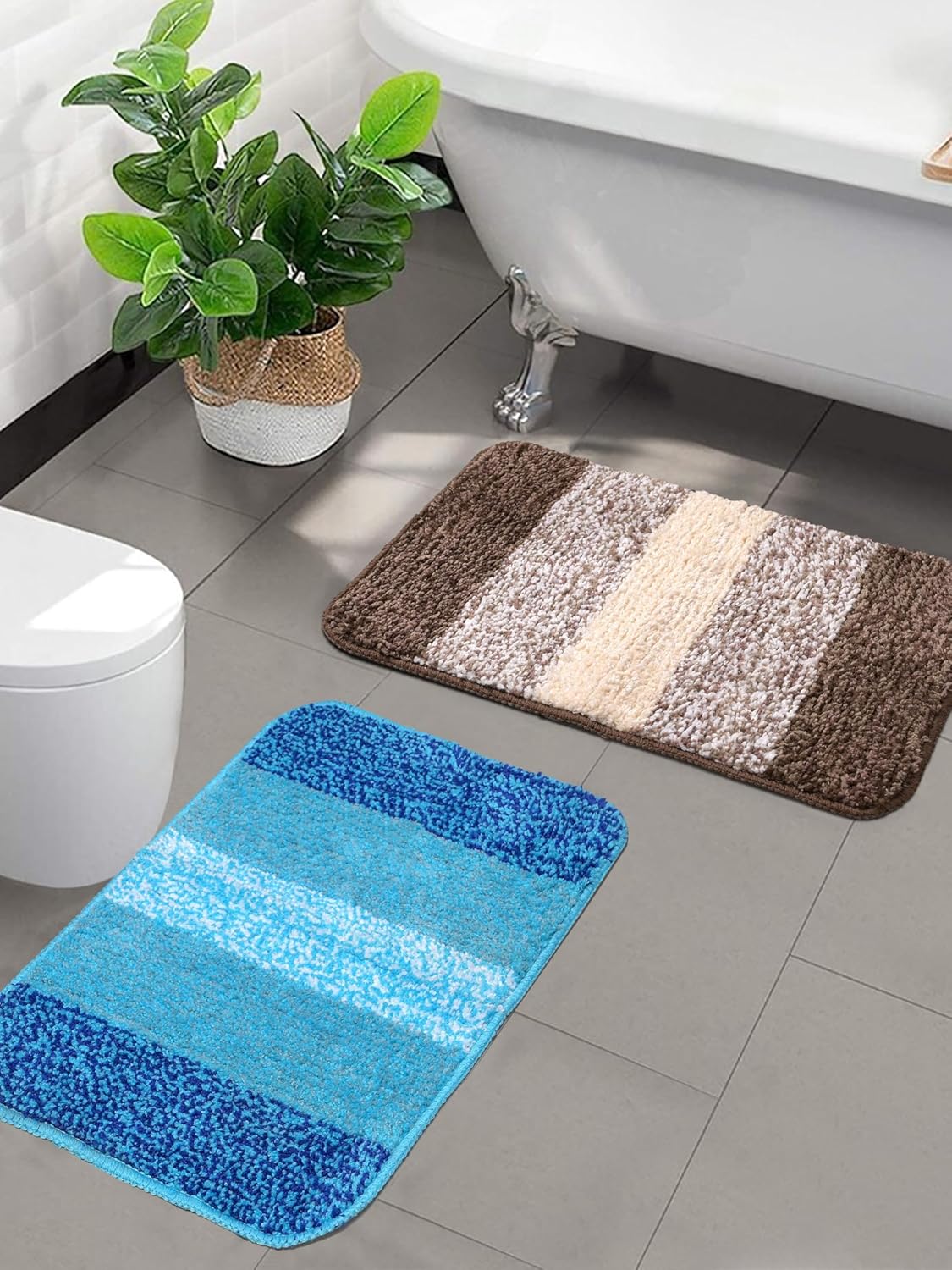 SARAL HOME EASY LIVING Microfiber Striped Anti-Skid Bath Rectangular Mats,35x50cm Pack of 2(Mixed), Multicolour