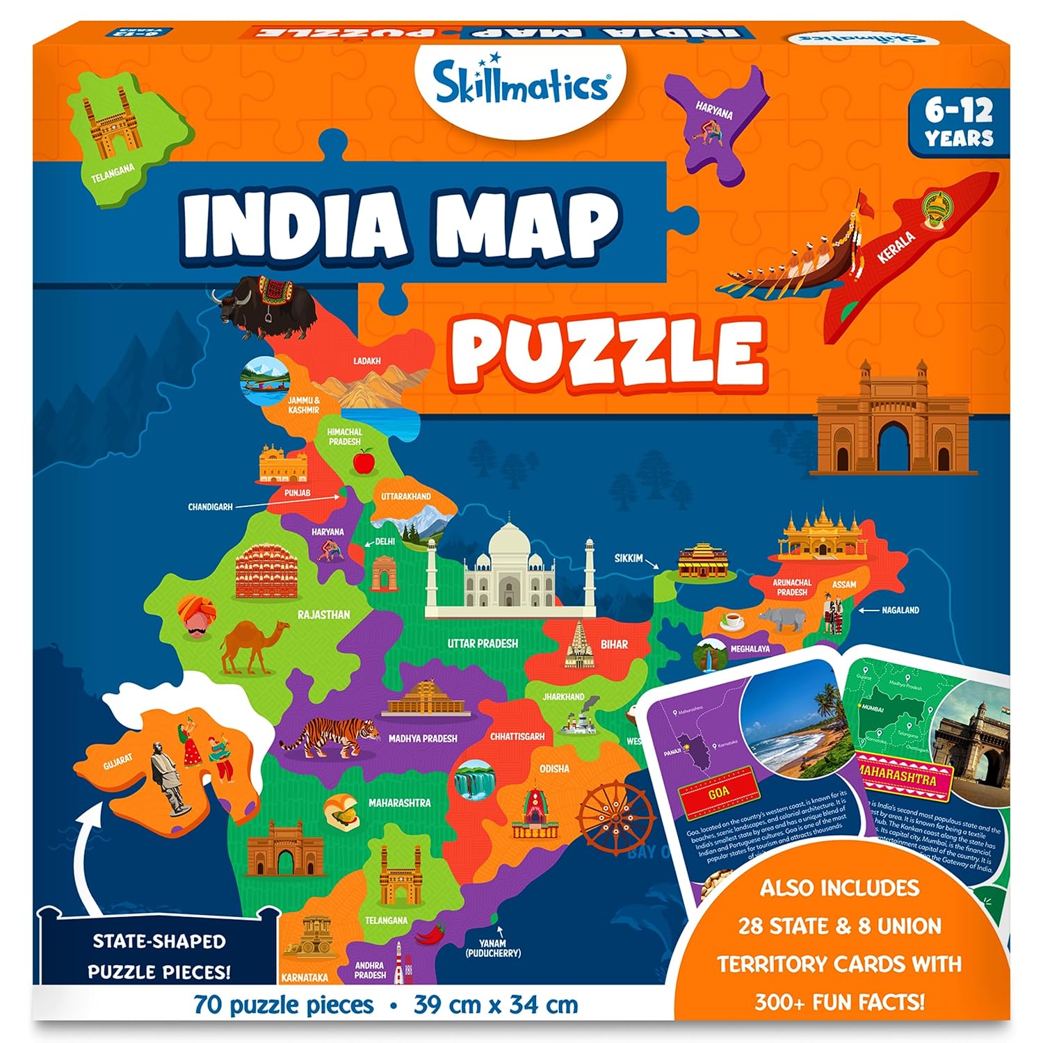 Skillmatics India Map Puzzle – 70 Pieces, Educational Toy for Learning 300+ Facts About India, Gifts for Ages 6 to 12 Kids