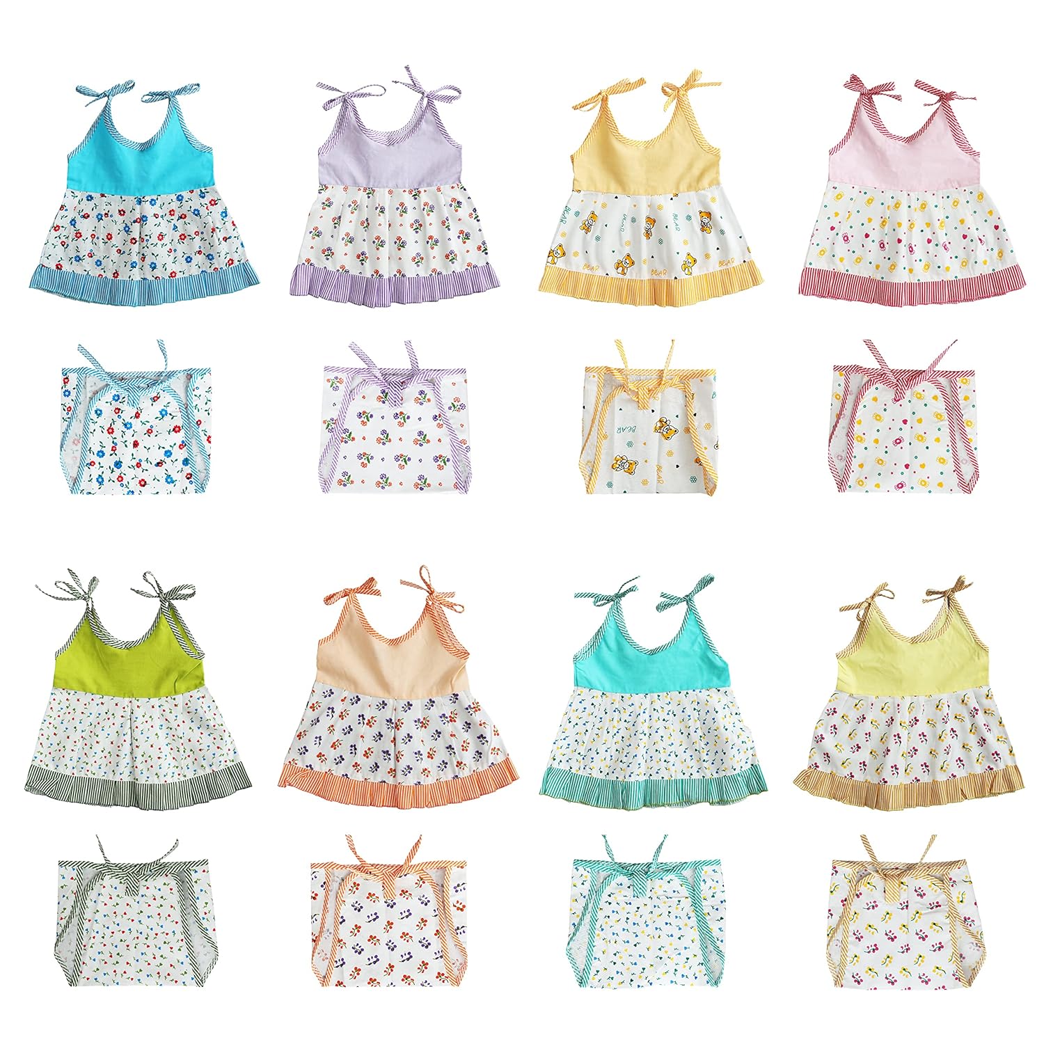 ABOUT SPACE New Born Baby Clothes – (Set of 8) New Born Baby Cotton Frocks with Nappies for Baby Girls – Multicolor Sleeveless Printed Jhabla Baby Wear, Infant Clothing Combo for 0 to 6 Months Babies
