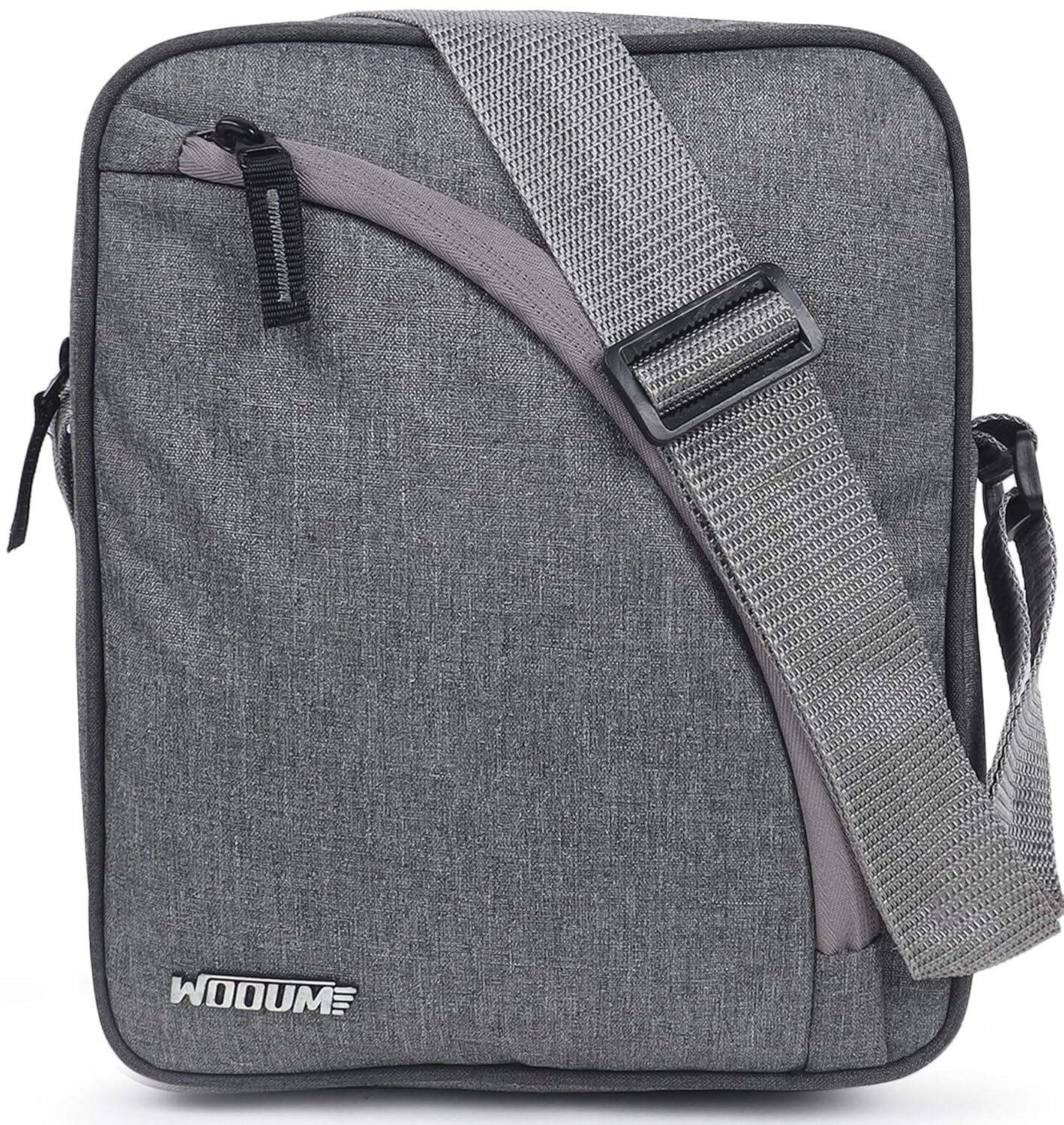 Wooum Side Crossbody Sling | Compact Travel Pouch 10x8x4 Inch – Tgrey, Water-Resistant, 4 Zipper Pockets, Tablet Holder, Adjustable Strap, Lightweight Daily Use Satchel for Office & College