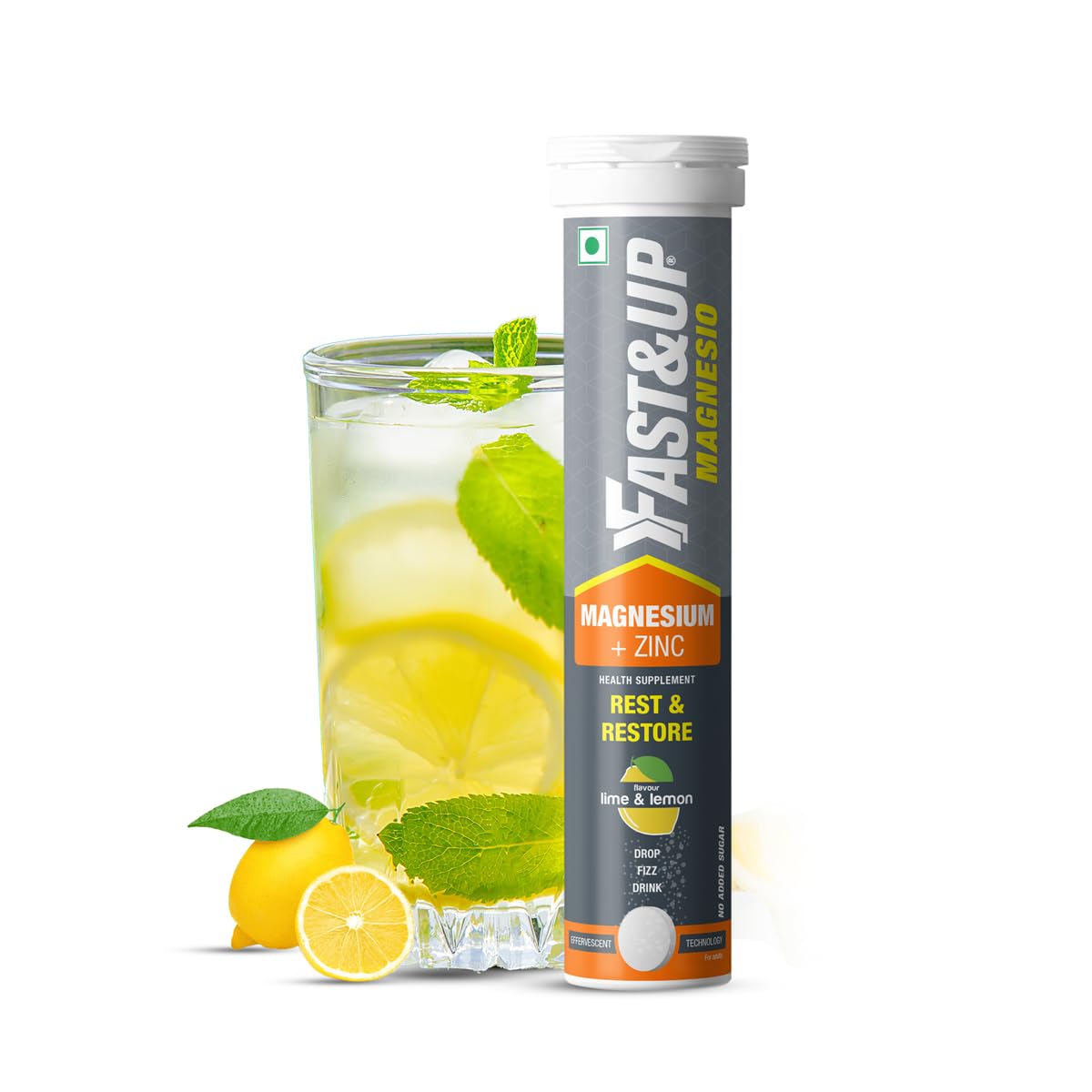 Fast&Up Magnesio – Magnesium and Zinc for Muscle Health and Stress – 20 Effervescent Tablets – Lime and Lemon Flavor