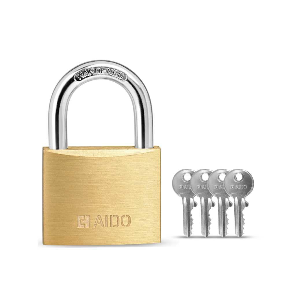 AIDO by dormakaba Group 50mm Solid Brass Padlock | Lock for Main Doors, Home, Luggage, Cabinets, Lockers, Toolboxes | 4 Brass Keys | Double Bolt | Hardened Shackle | Water Resistant | 2 Yr Warranty