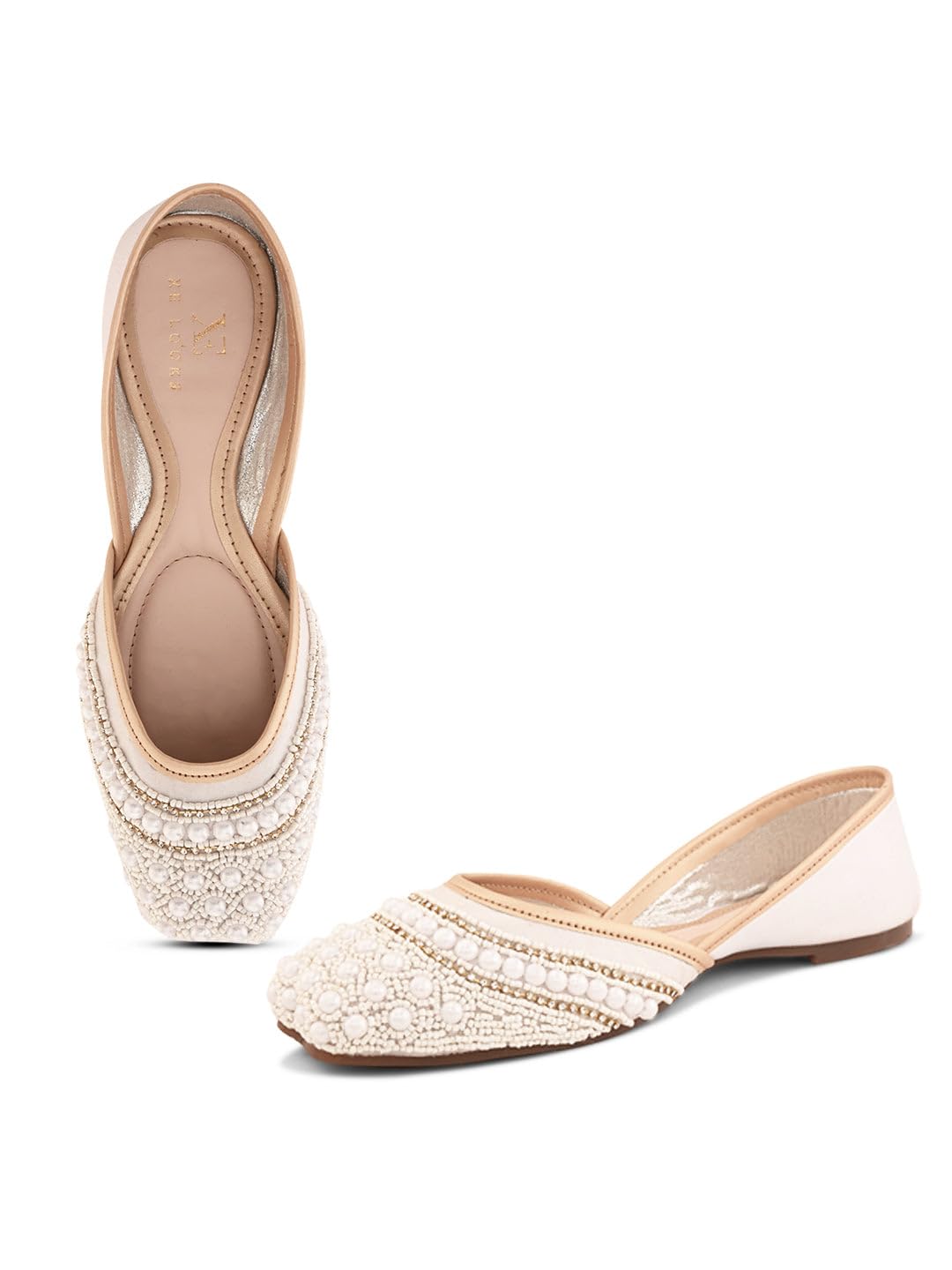 XE Looks Handcrafted Embellished Green Jutti | Traditional Ethnic Punjabi Juttis with Pearl & Beaded Detailing | Elegant Slip-On Footwear for Girl & Women