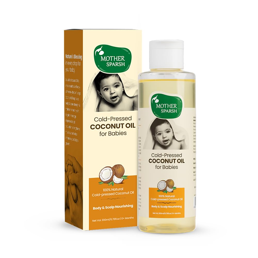 Mother Sparsh Cold Pressed Virgin Coconut Oil for Baby Massage, Skin & Hair Care | 100% Natural Baby Oil for New Born | 200ml