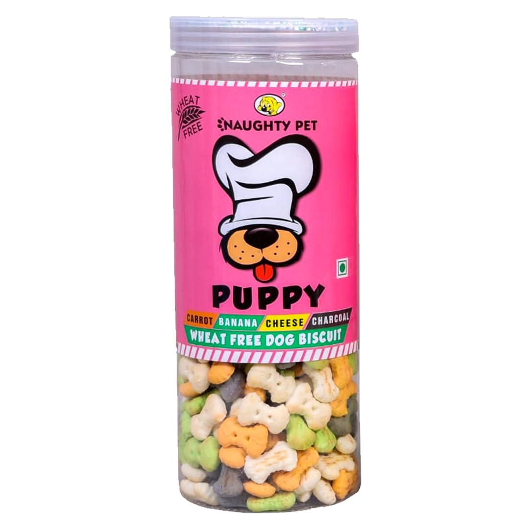 Wheat Free Veg Puppy Dog Biscuits – Carrot, Banana, Cheese & Charcoal Flavours – Natural Treats for Puppies – 100% Wheat-Free, Oven-Baked, Healthy Training Snacks 1 Box 500 Gm (Pack of 2)
