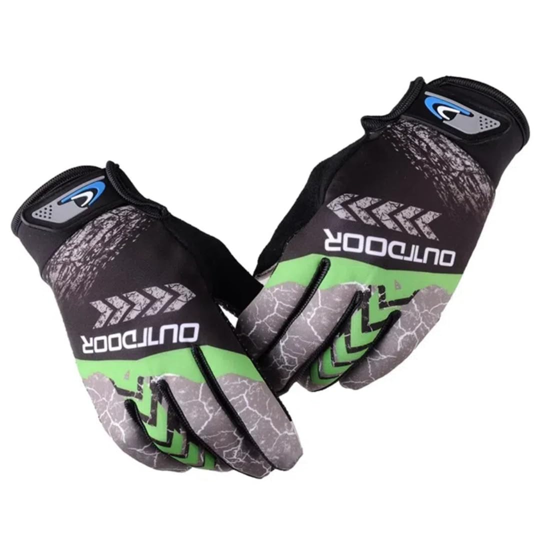 Full-Finger Riding Gloves, Velcro Wrist Strap, Fingertip Touchscreen, Elastic Wrist Rest, Durable and Breathable Nylon Gloves for Outdoor Sports, Bike, Riding, Gym, Climbing (Green, Free Size)