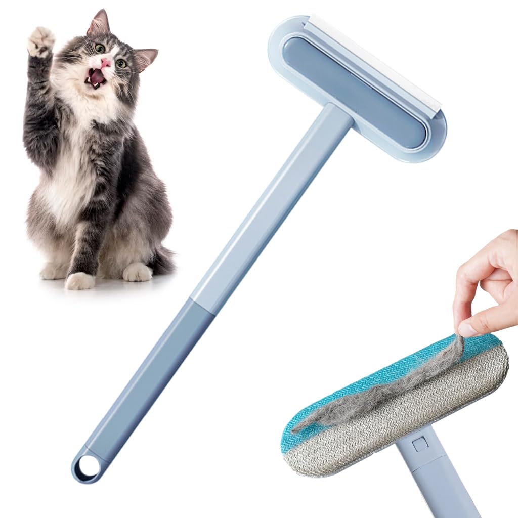 Qpets® Cat Brush Dog Comb,3 In 1 Pet Hair Remover Brush with 2 Intergrated Cleaning Brushes,Reusable Long Handle Pet Dust Cleaning Roller for Sofa Carpet Couch