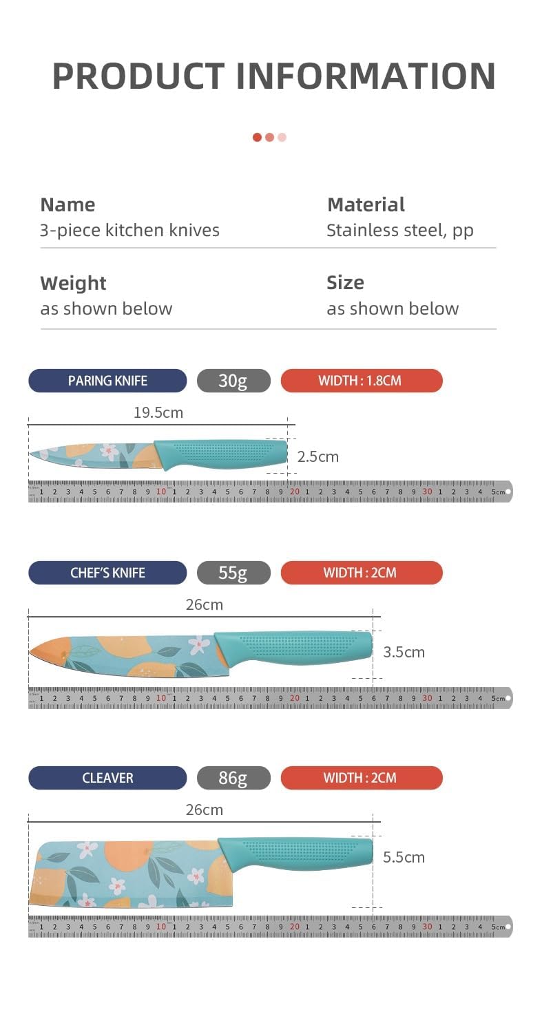 upsimples Set of 3 Stainless Steel Kitchen Knife Set | High-Carbon Stainless Steel Kitchen Knife |Vegetable Knife| Chef Knife| Sharp Edge Cutting Chef Knifes for Chopping Vegetables, Fruits (Blue)