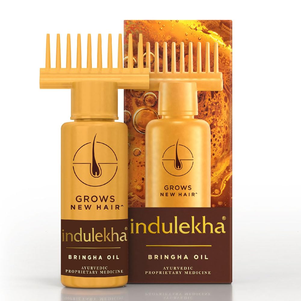 Indulekha Bringha Ayurvedic Hair Oil 100 ml|| Hair Fall Control and Hair Growth with Bringharaj & Coconut Oil – Comb Applicator Bottle for Men & Women