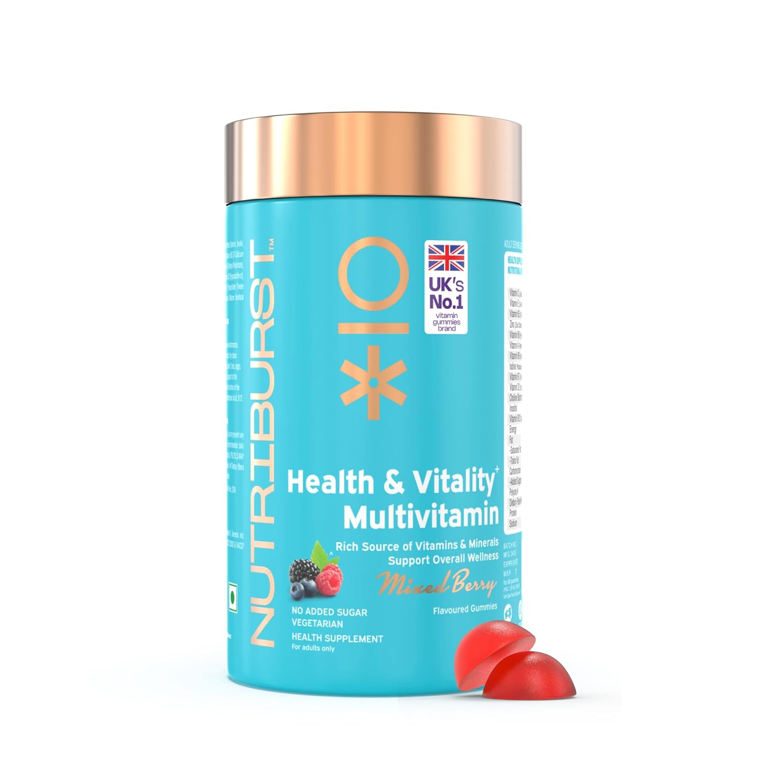 Nutriburst Multivitamin Gummies for Men and Women | Health & Vitality | Vitamins A, B, C, D, E & Biotin | No Added Sugar | Mixed Berry Flavor | Immunity, Energy & Overall Wellness Support | 100% Vegetarian | 60 Gummies