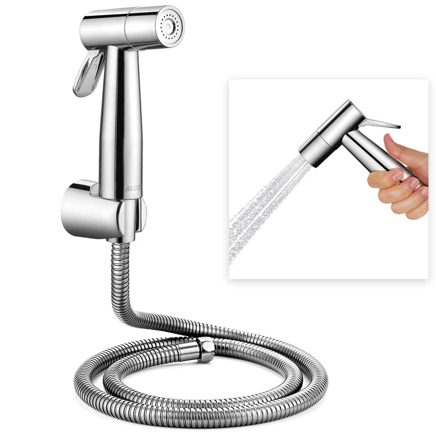 ALTON SHR20135 ABS Health Faucet with 1.25 Meter Flexible Hose Pipe and Wall Hook, Silver (Jet Spray for Toilet)