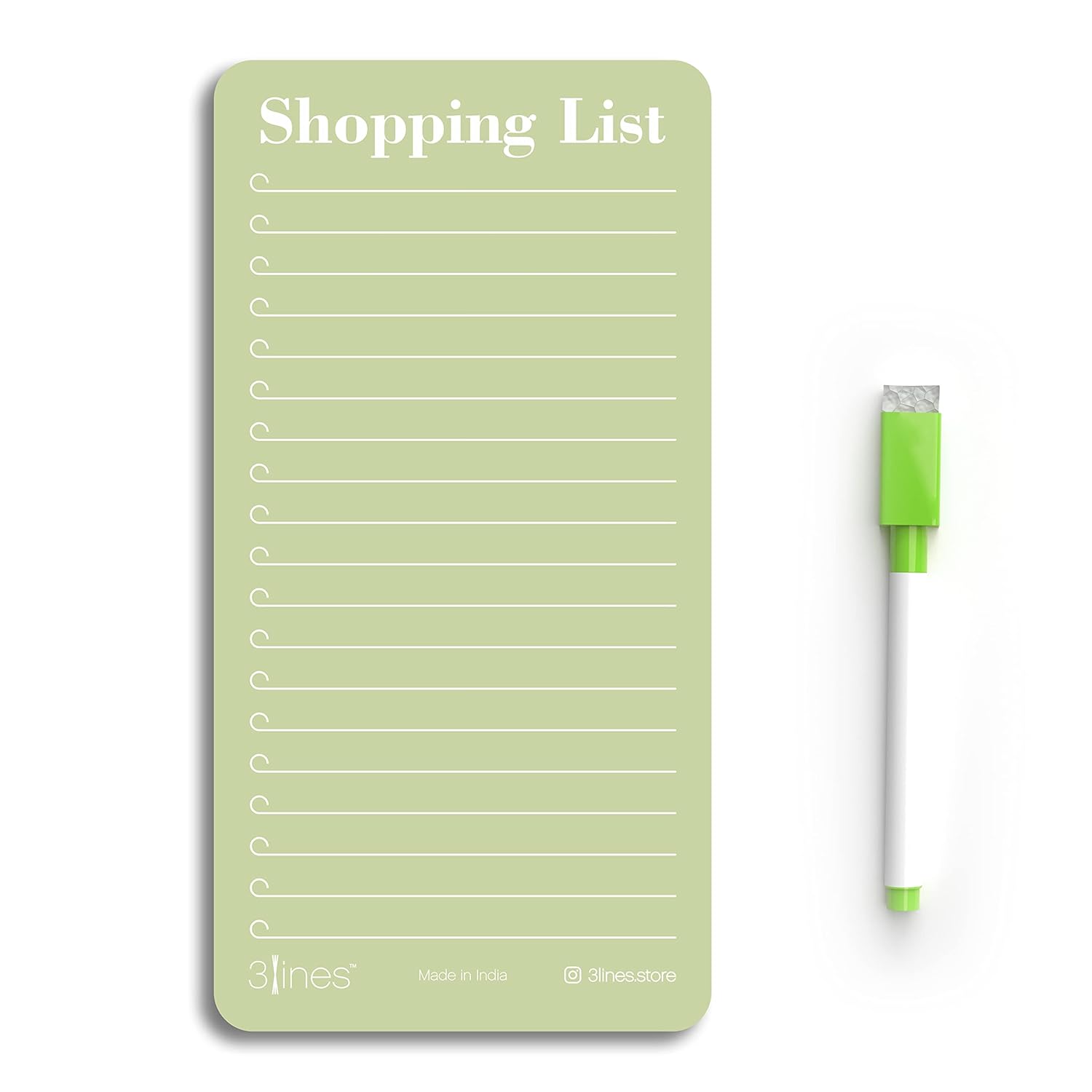 Grocery Shopping List Fridge Magnet With Marker|Smart Planning & Shopping for family, working professionals|Personal Organisers,To Do List|Size 12×24 cms Acrylic Board |Kiwi Color| L