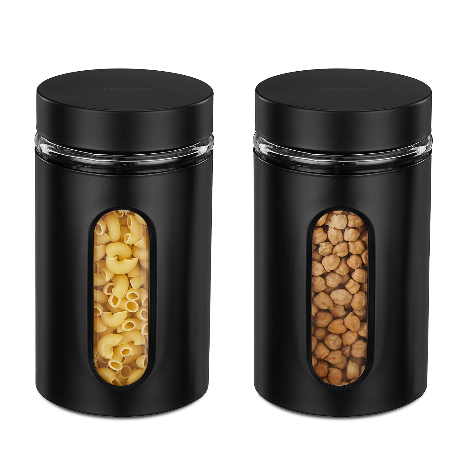 Amazon Brand – Solimo Oval Window Steel Jacketed Glass Jar | Multipurpose Kitchen Organizer with See-Through Window | 1200 ml Set of 2 – Black