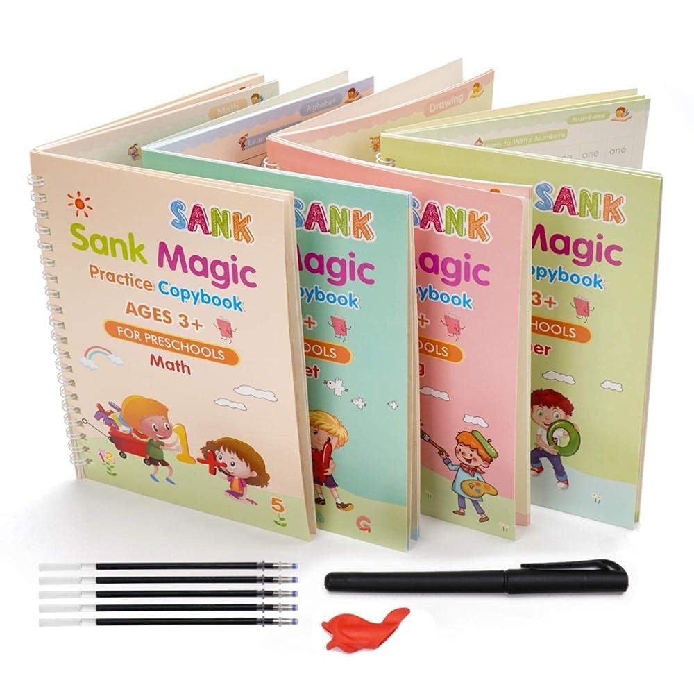 Sank Magic Practice Copybook, (4 BOOK + 10 REFILL+ 1 Pen +1 Grip) Number Tracing Book for Preschoolers with Pen, Magic Calligraphy Copybook Set Practical Reusable Writing Tool Simple Hand Lettering Sank Magic Practice Copybook, (4 BOOK + 10 REFILL+ 1 Pen +1 Grip) Number Tracing Book for Preschoolers with Pen, Magic Calligraphy Copybook Set Practical Reusable Writing Tool Simple Hand Lettering