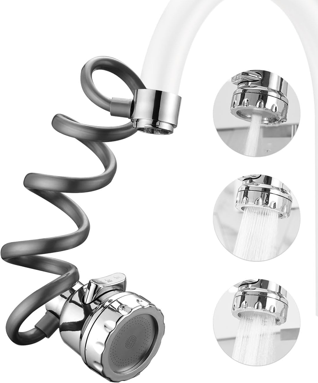 RECLUSE Anti-Splash Kitchen Faucet Sprayer Attachment with Extendable Hose,360° Rotatable Sink Head anti-Splash, 3-Mode Water-saving Faucet for Efficient Cleaning, Pet Bathing, Personal Shampooing