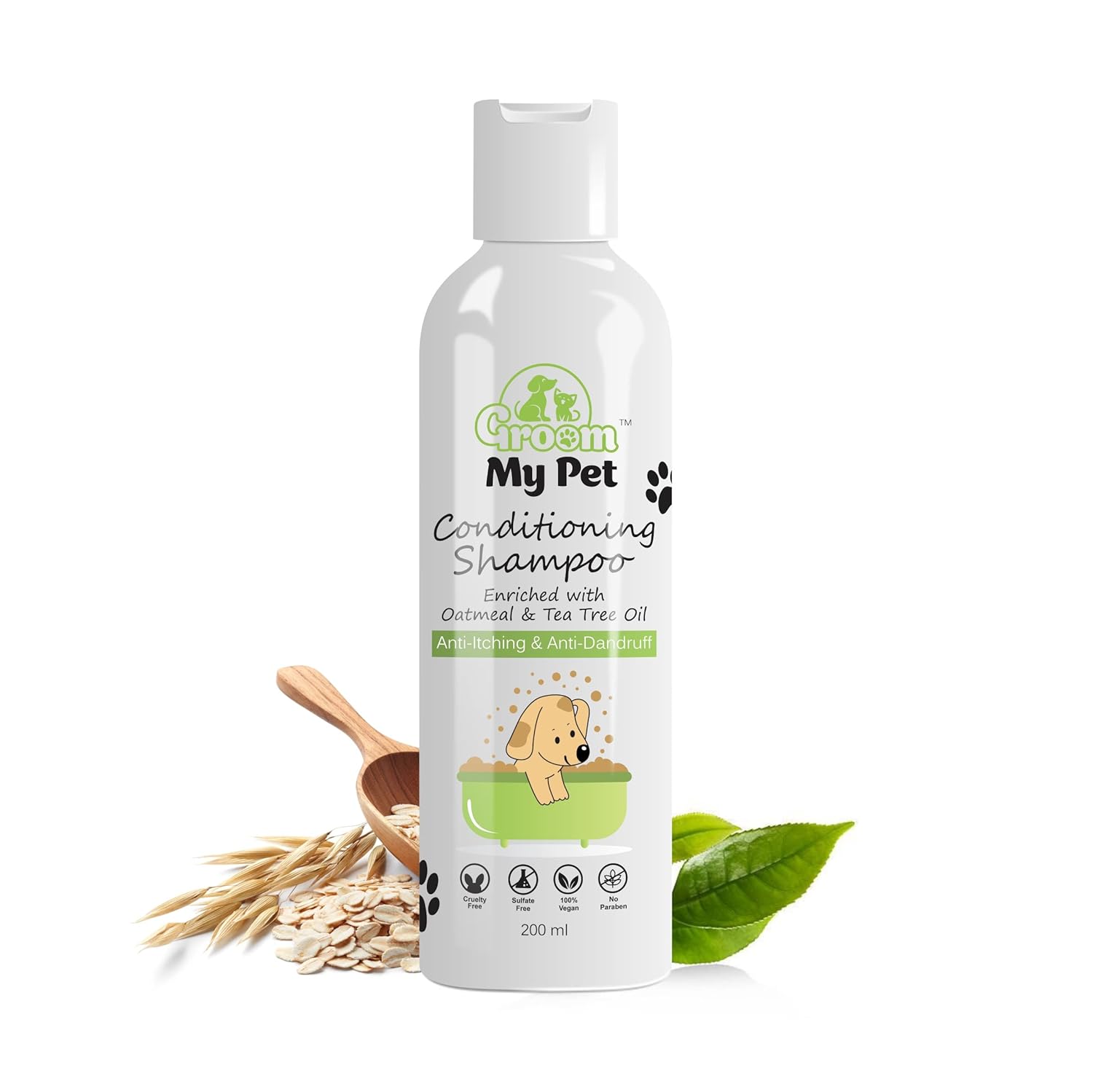 Dog Shampoo with Conditioner-200ml | Relives From Itching, Anti-Dandruff & Skin Infection Irritation|For All Breeds & All Hair Coat Types|Enriched with Oatmeal & Tea Tree Oil|Sulfate Free