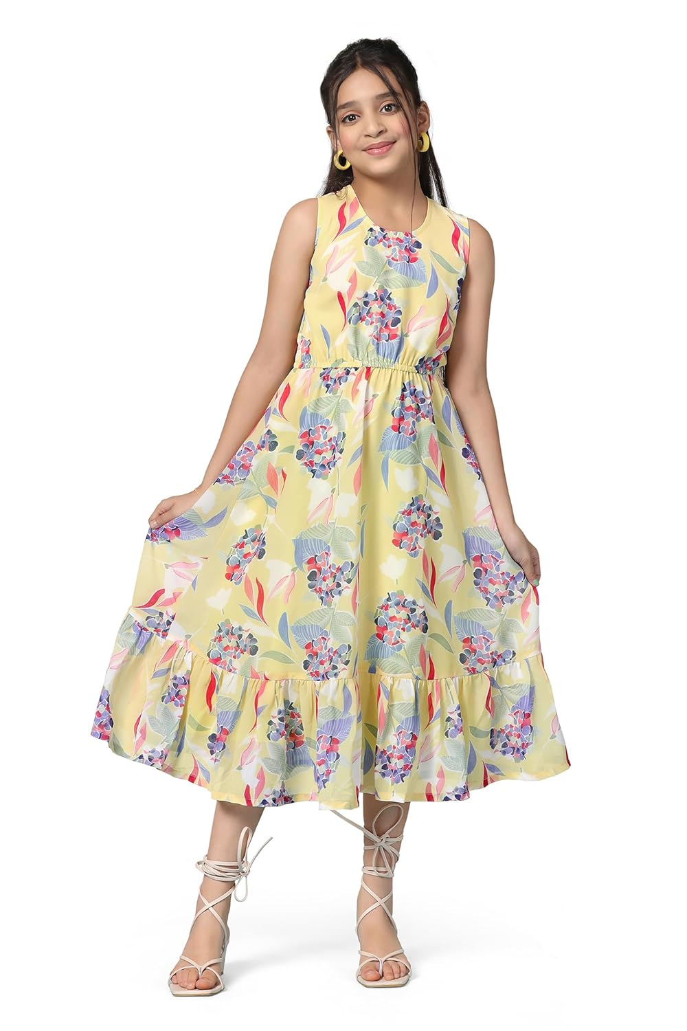 Fashion Dream Girl’s Fit And Flare Midi Printed Calf Length Dress