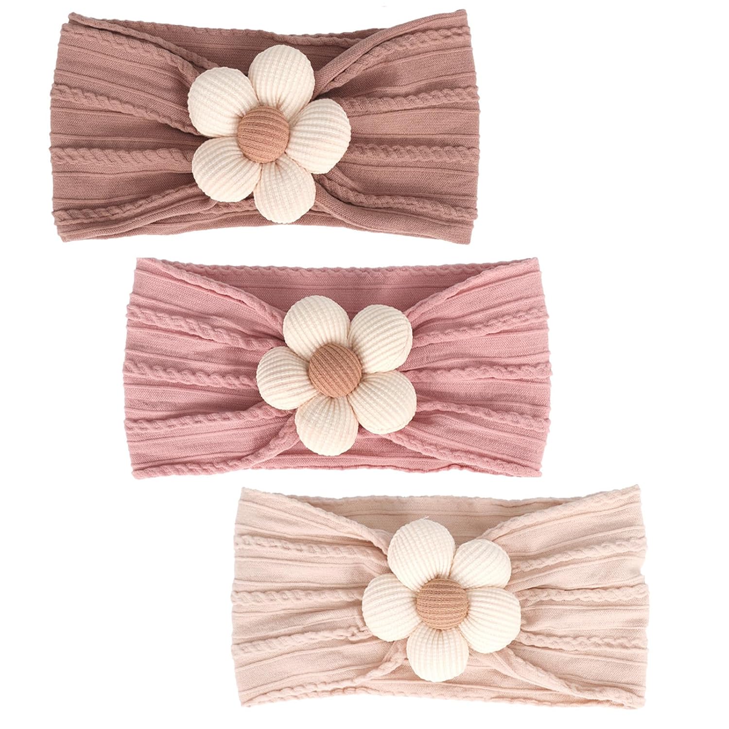 SNOWIE SOFT® 3Pcs Baby Headband Stretchy Cute Flower Baby Hairband Set for Girls Headband for Baby Girls Hair Bands for Baby Girls Shower Gift for Baby Girls Newborn Baby Essential Products