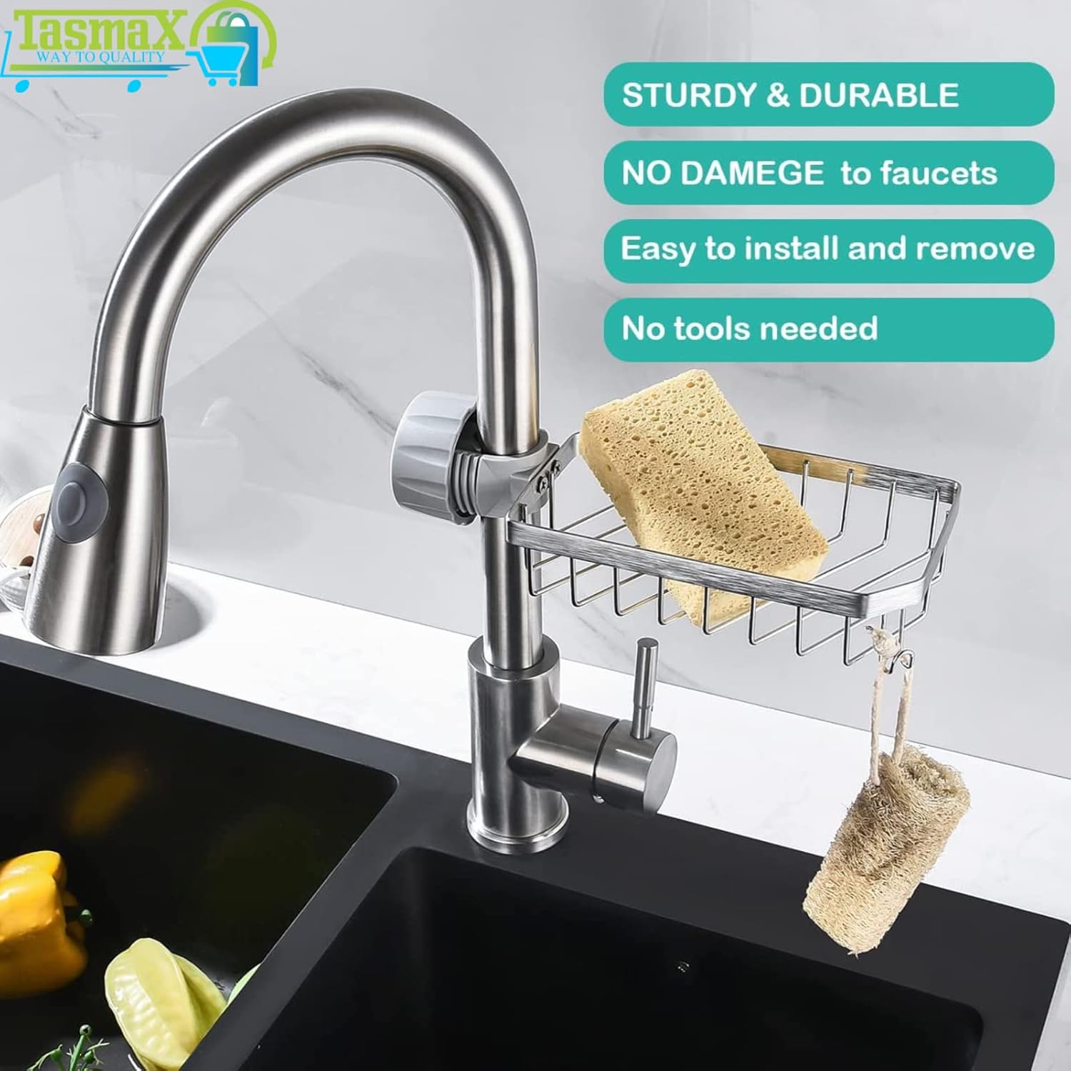 TASMAX soap Holder for Kitchen Sink soap Holder Stainless Steel Faucet Rack for Kitchen Sink Stand Sponge Holder for Kitchen Sink Dish soap Holder for Kitchen Sink Rack for Kitchen soap Holder Sink