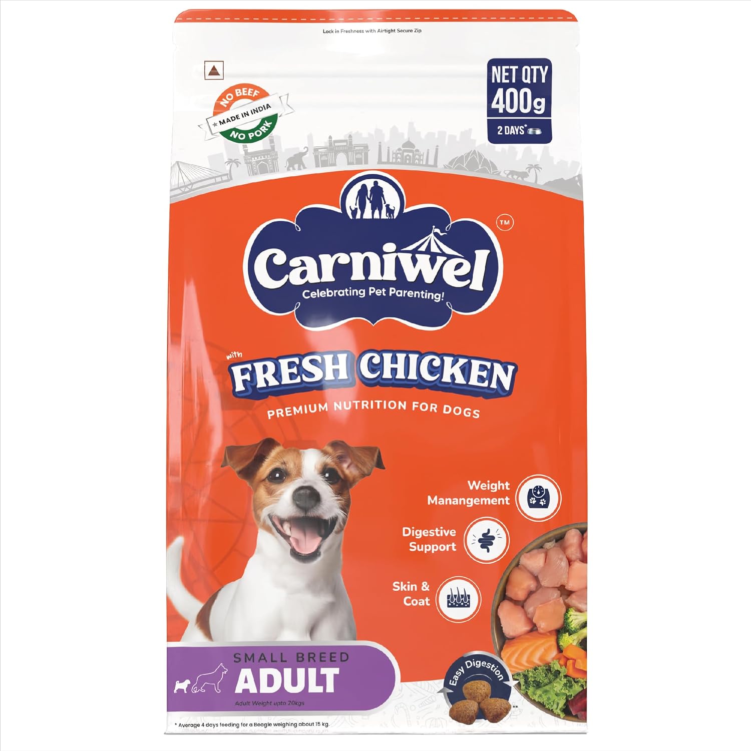 Fresh Chicken Adult Dry Dog Food 400gm | Premium Nutrition | Natural Ingredients for Optimal Skin & Coat Health | Highly Palatable | Supports Joint Health