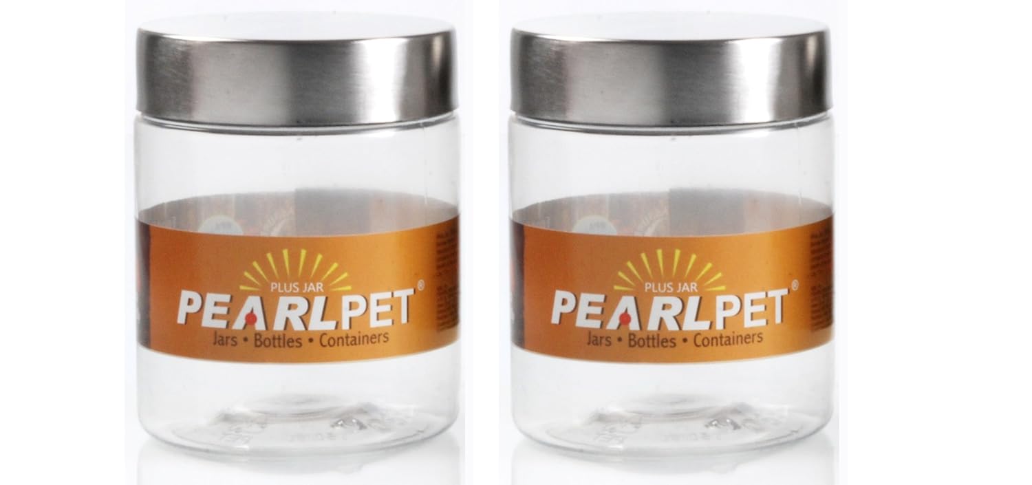 PEARLPET Plus Range Plastic Storage Jars & Containers For Kitchen |Stackable |Air Tight| Steel Cap Jar Food Grade | Bpa-Free |2 pieces of 1000 Ml