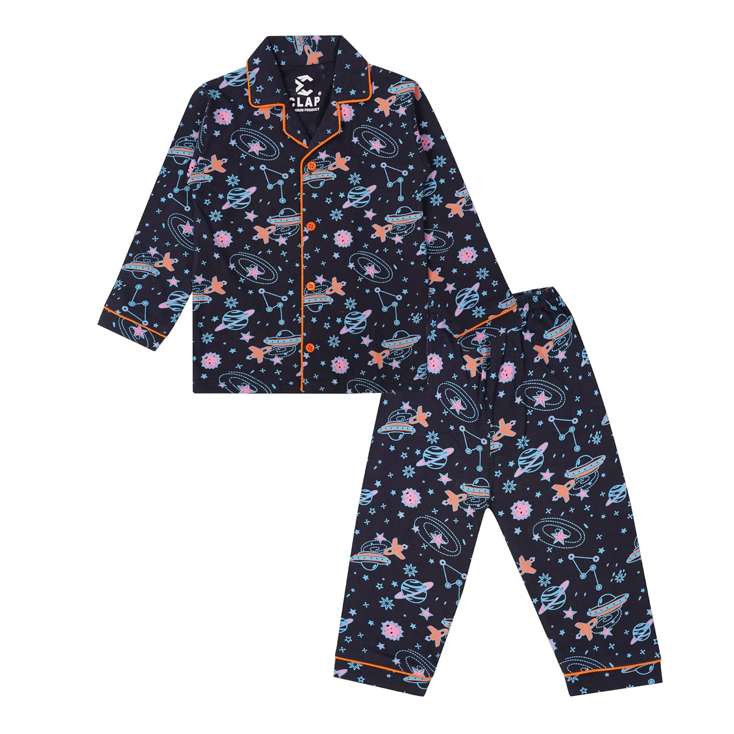 CLAP Kids Cotton Printed Full Sleeves Night Suit